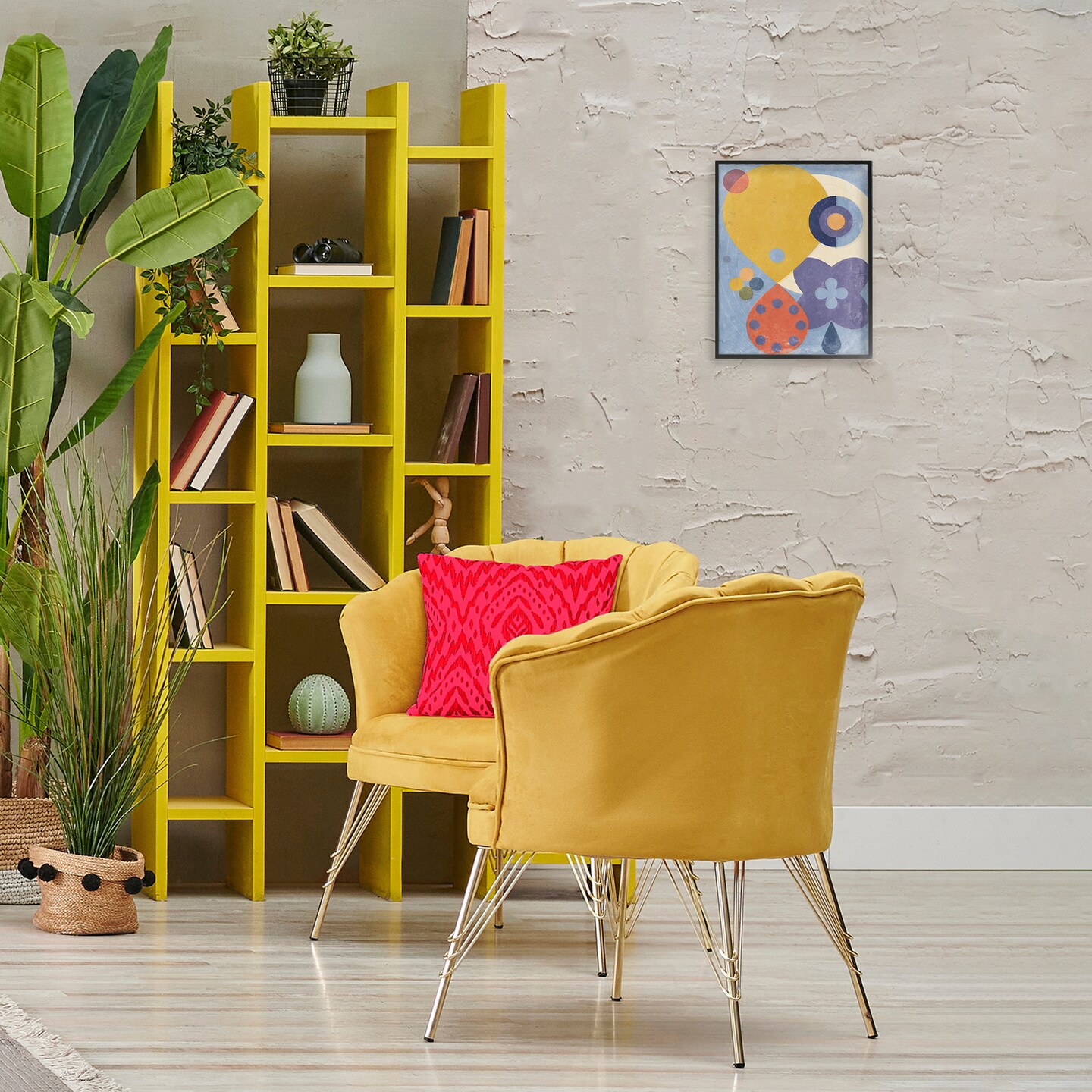 Stupell Industries Blue & Yellow Retro Framed Giclee Wall Art Design by Victoria Barnes