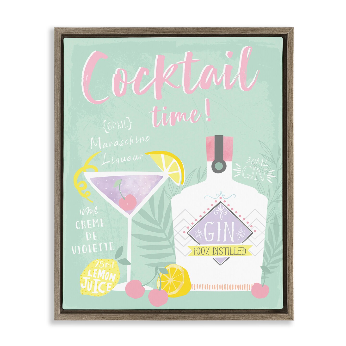 Stupell Industries Cocktail Time with Recipe Floater Framed Canvas Wall Art Design by Angela Nickeas