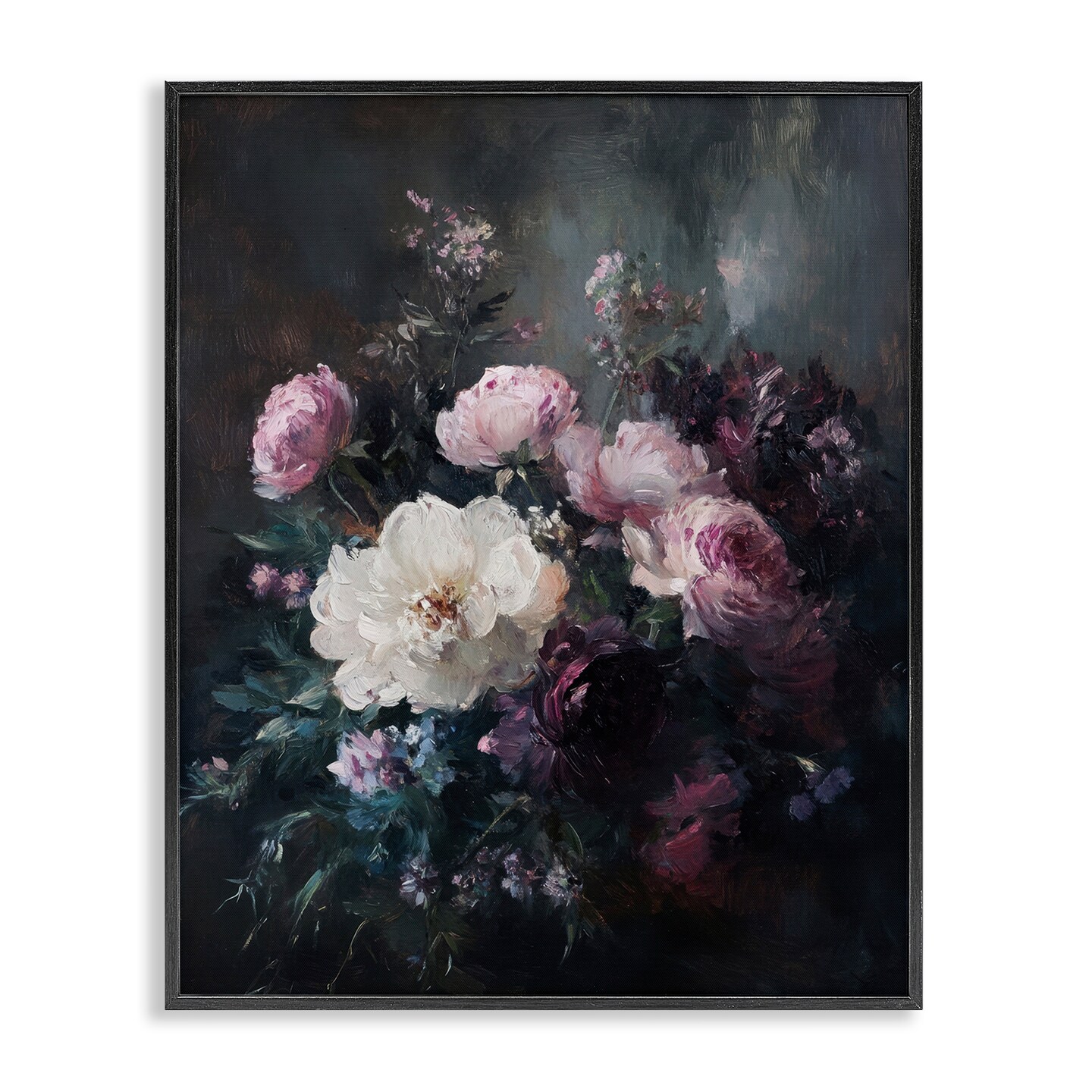 Stupell Industries Vintage Dark Blossoms Framed Giclee Wall Art Design by Petal Prints Design