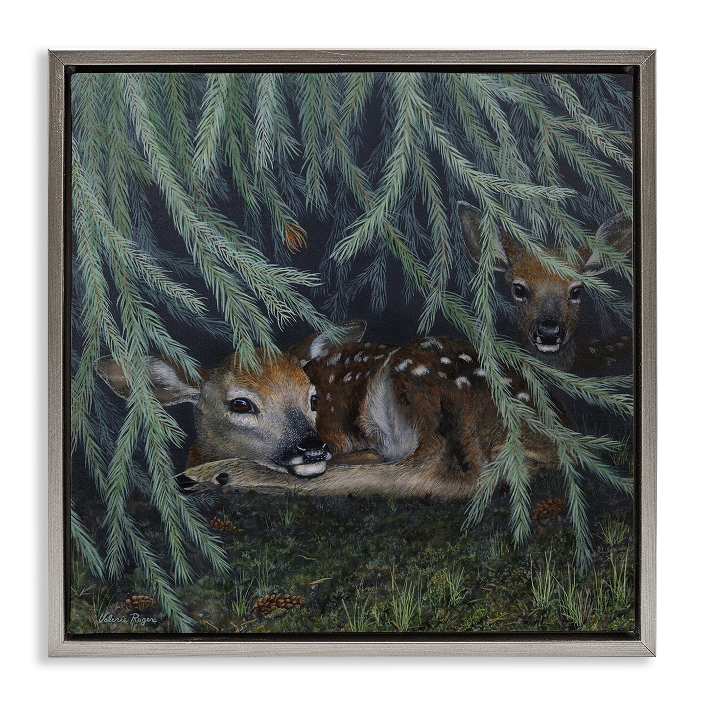 Stupell Industries Deer Under Forest Tree Floater Framed Canvas Wall Art Design by Valerie Rogers