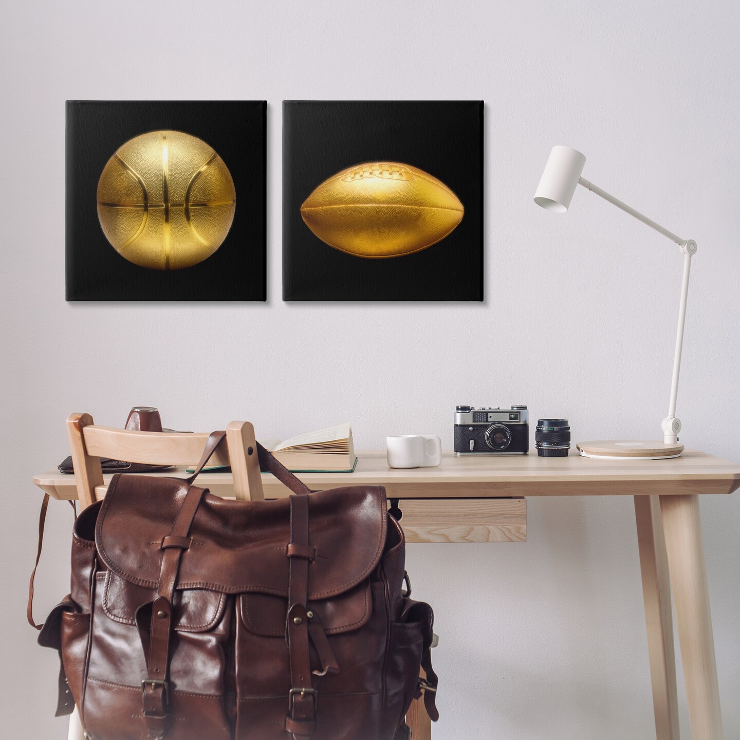 Stupell Industries Golden Designer Sports Balls 2pc Canvas Wall Art Set Design by Graffi*tee Studios