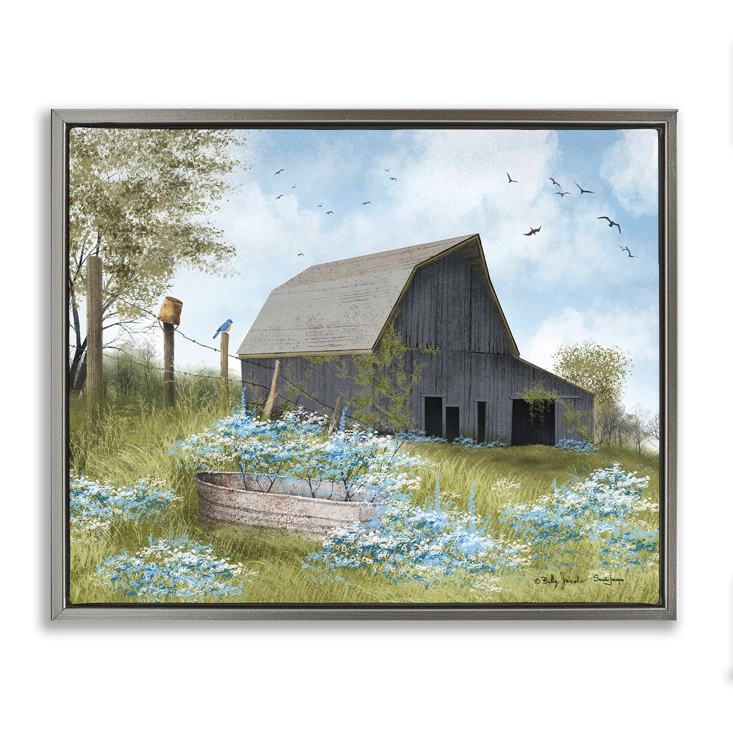 Stupell Industries Blue Floral Country Garden Floater Framed Canvas Wall Art Design by Billy Jacobs