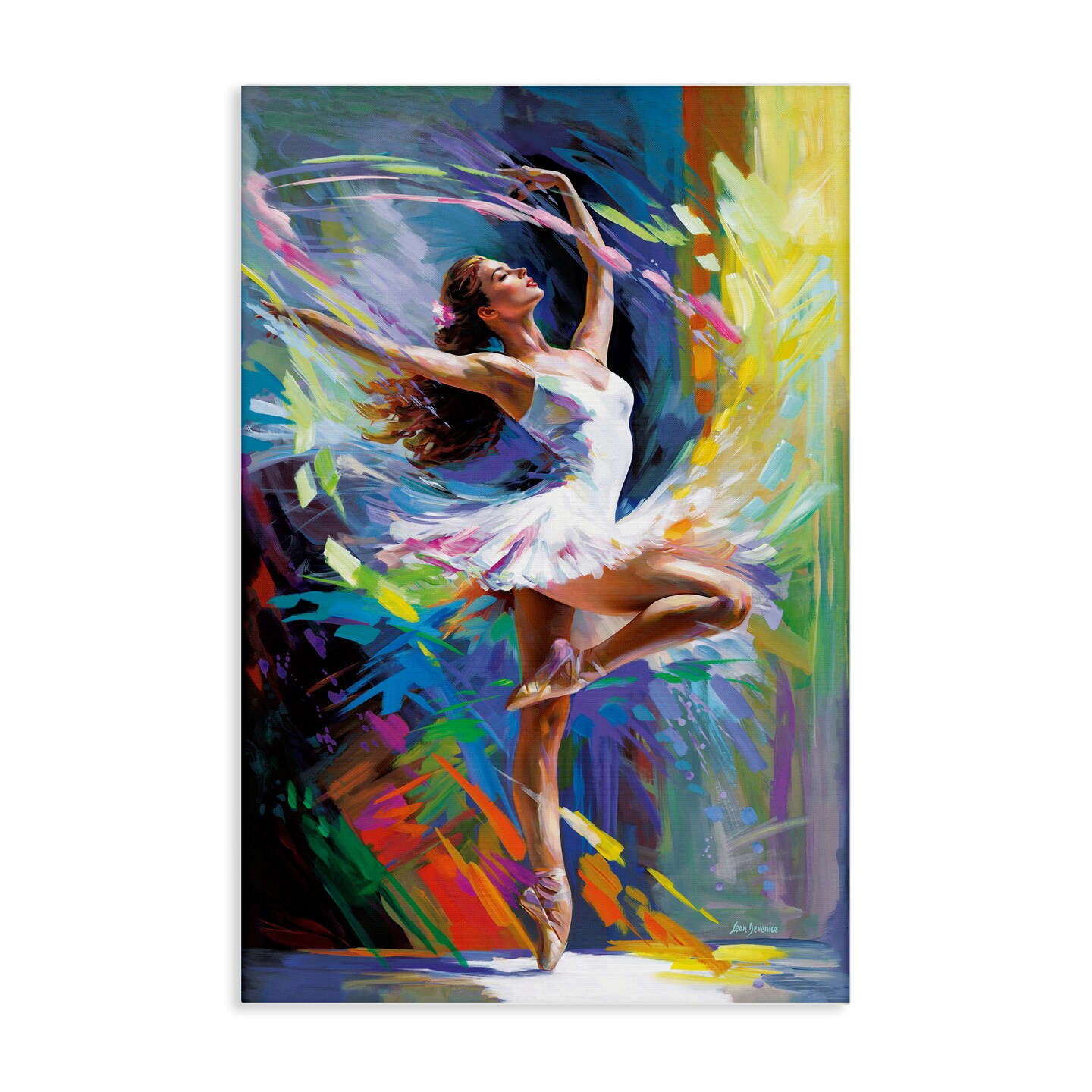 Stupell Industries Bright Hued Dancing Ballerina Canvas Wall Art Design by Leon Devenice