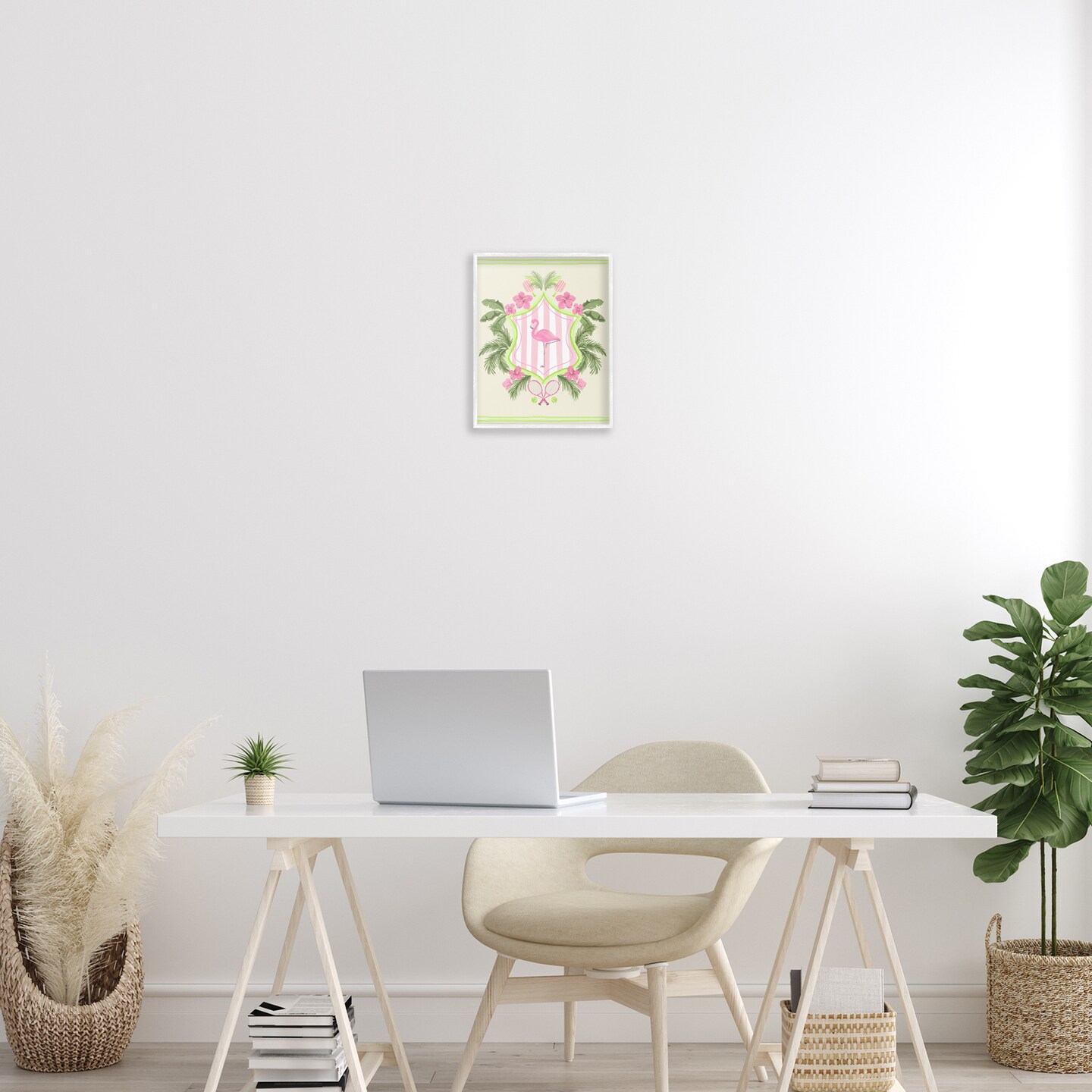 Stupell Industries Palm Beach Flamingo Emblem Framed Giclee Wall Art Design by Kate Eldridge