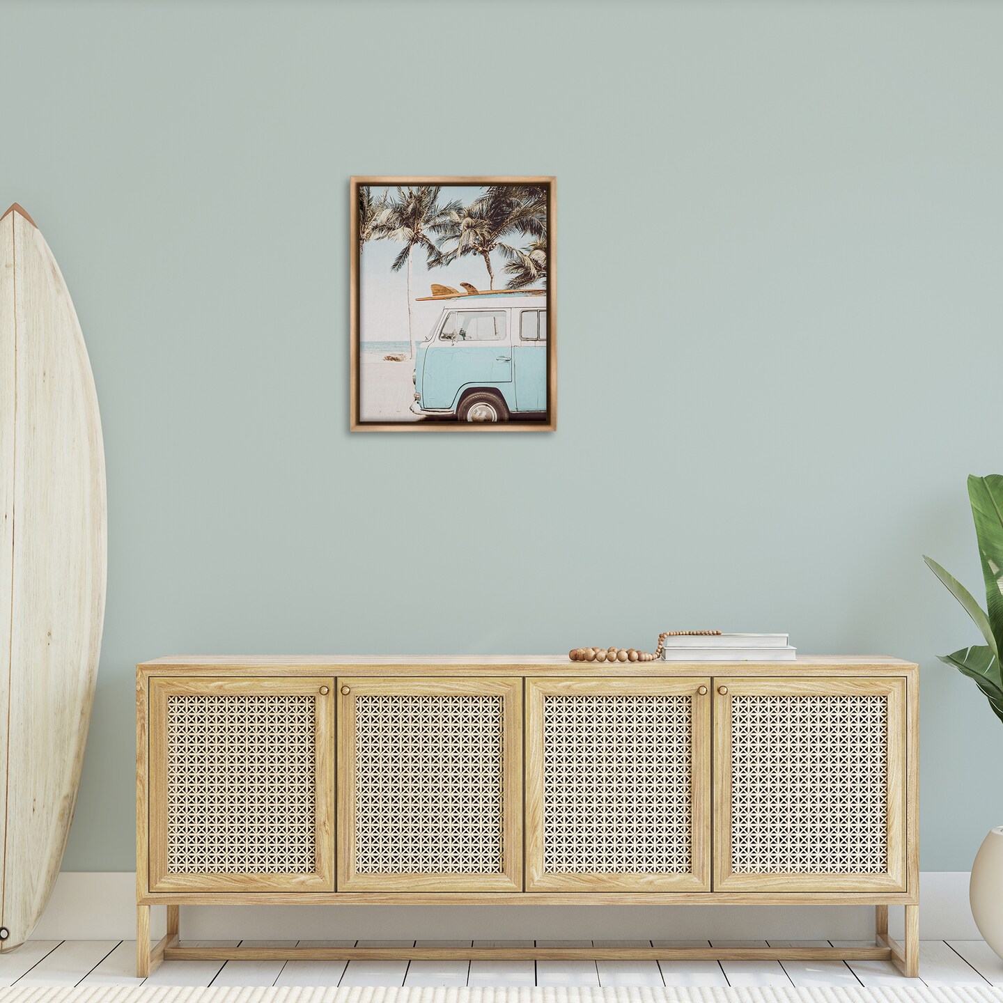 Stupell Industries Retro Surfboard &#x26; Van Floater Framed Canvas Wall Art Design by LSR Design Studio