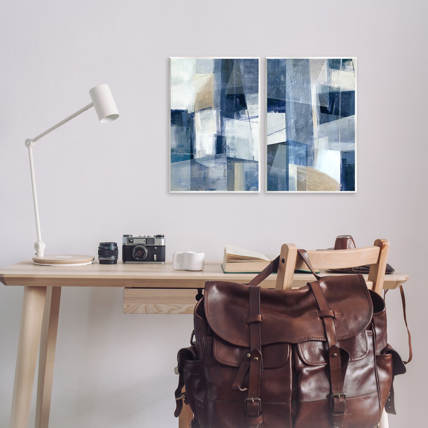 Stupell Industries Blue & Neutral Geometrics 2pc Wall Plaque Art Set Design by Hannah Dawson