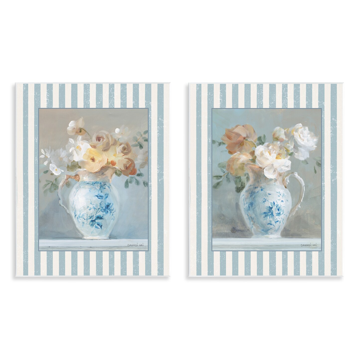 Stupell Industries Heirloom Bouquet on Stripes 2 Piece Wall Plaque Art Set, design by Danhui Nai
