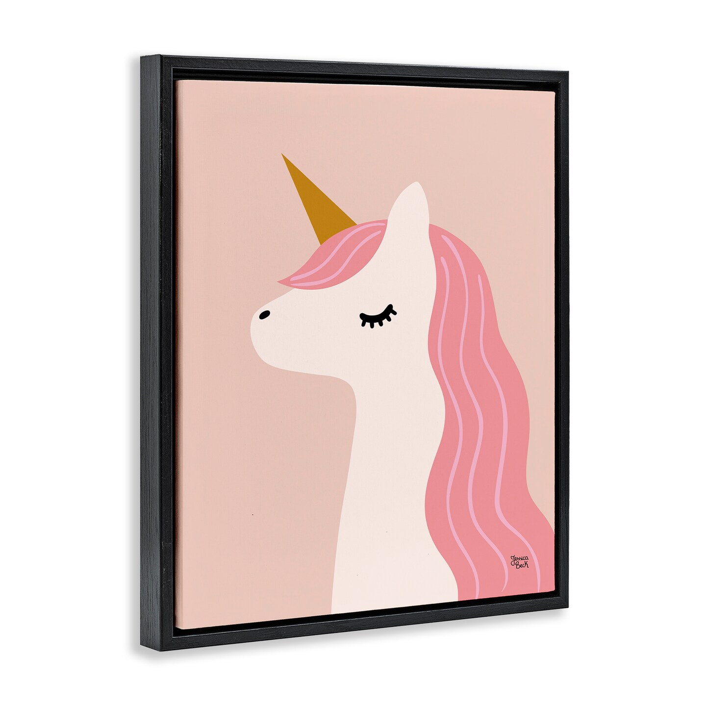 Stupell Industries Peach Pastel Unicorn Floater Framed Canvas Wall Art Design by Jessica Beck