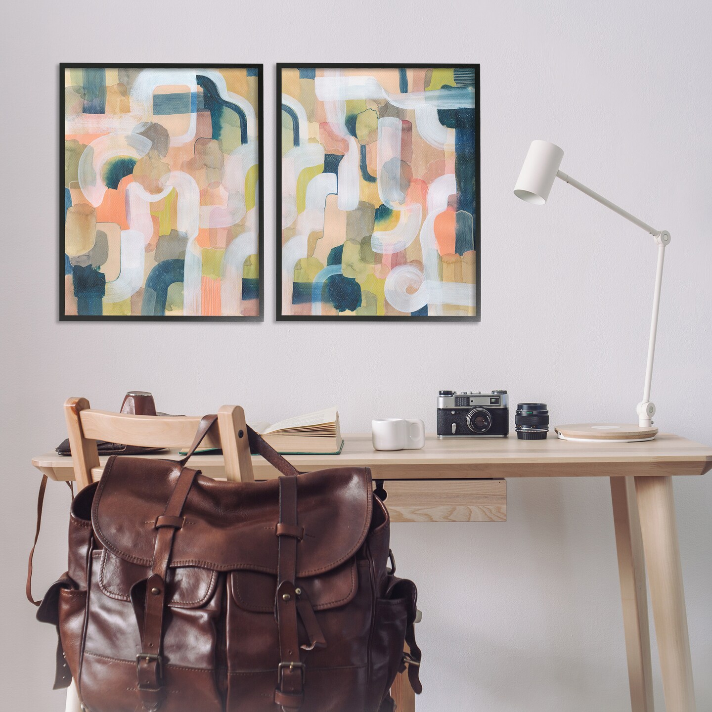 Stupell Industries Curved Retro Abstraction 2pc Framed Giclee Wall Art Set Design by Grace Popp