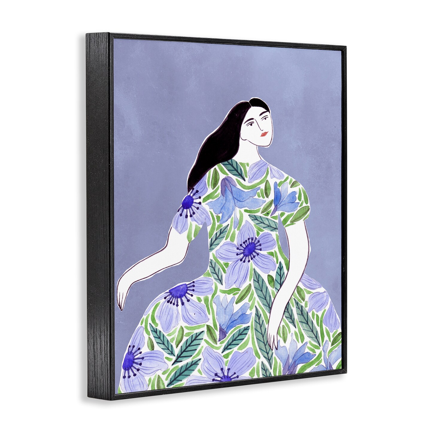Stupell Industries Woman in Blue Floral Gown Framed Giclee Wall Art Design by Melissa Wang