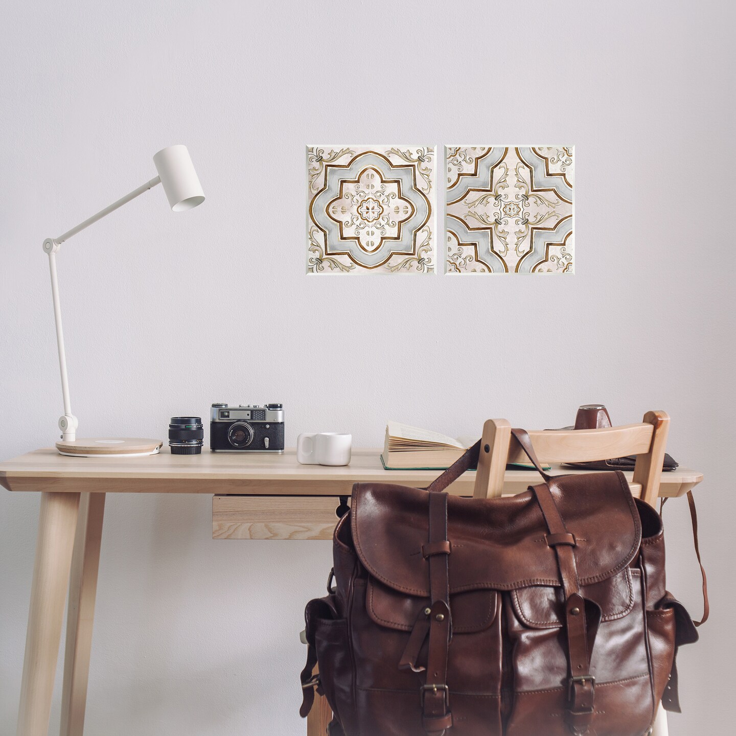 Stupell Industries Moroccan Tile in Neutrals 2pc Wall Plaque Art Set Design by Irena Orlov