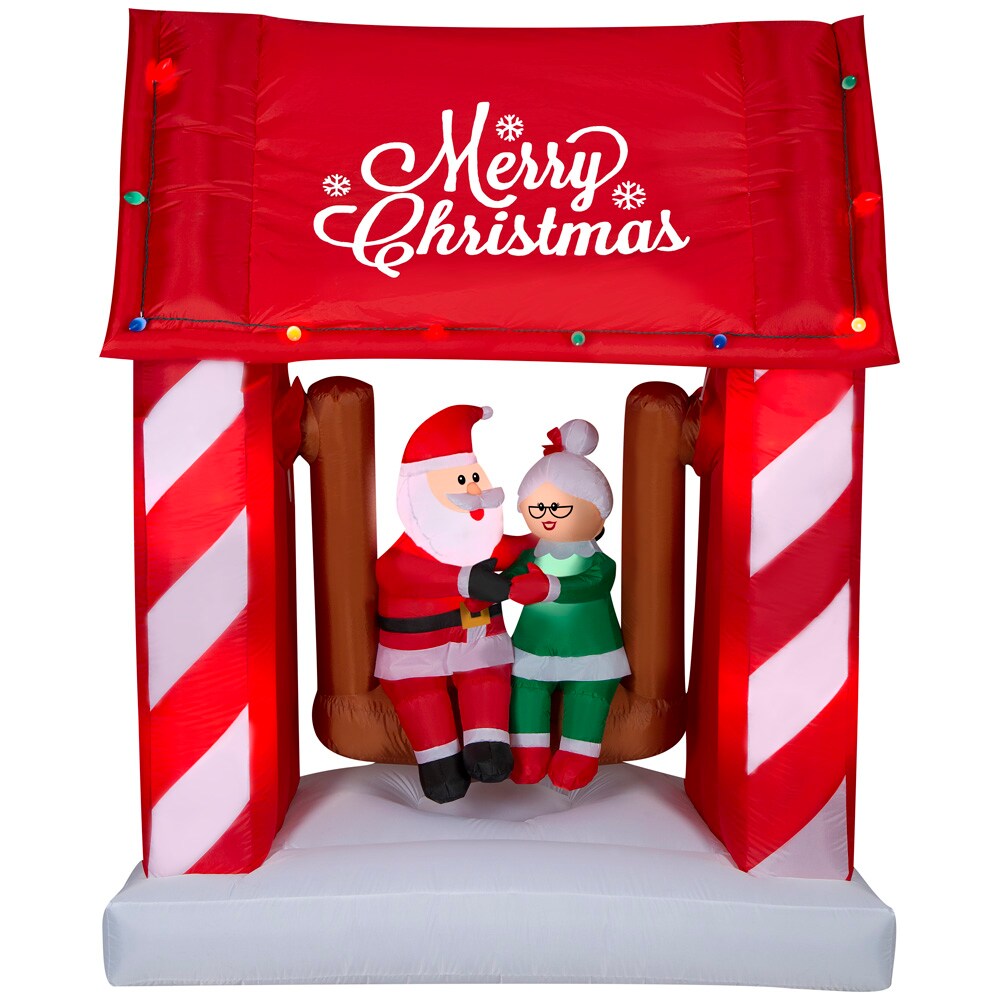 7&#x27; Gemmy Airblown Inflatable Animated Santa &#x26; Mrs. Claus Sitting On Porch Swing Scene 110889