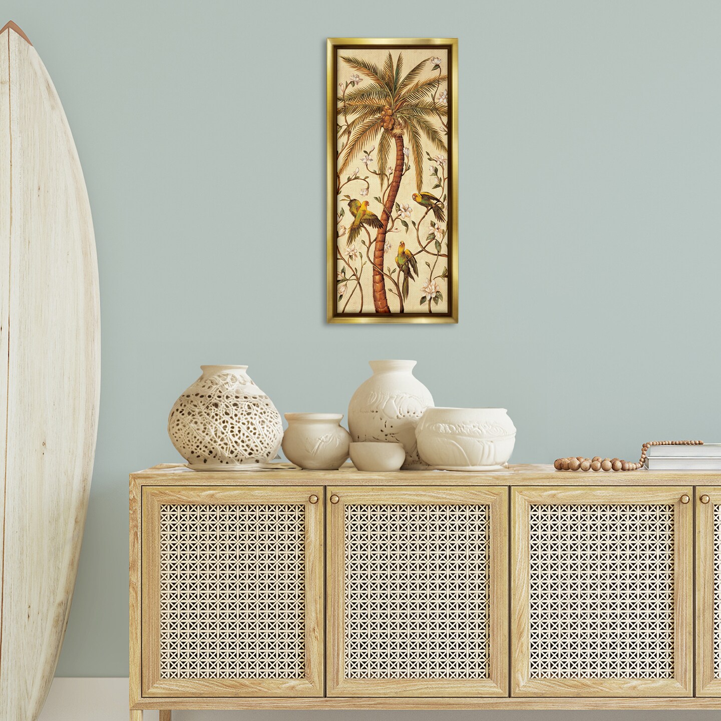 Stupell Industries Parrots & Curvy Palm Tree Floater Framed Canvas Wall Art Design by Rodolfo Jimenez