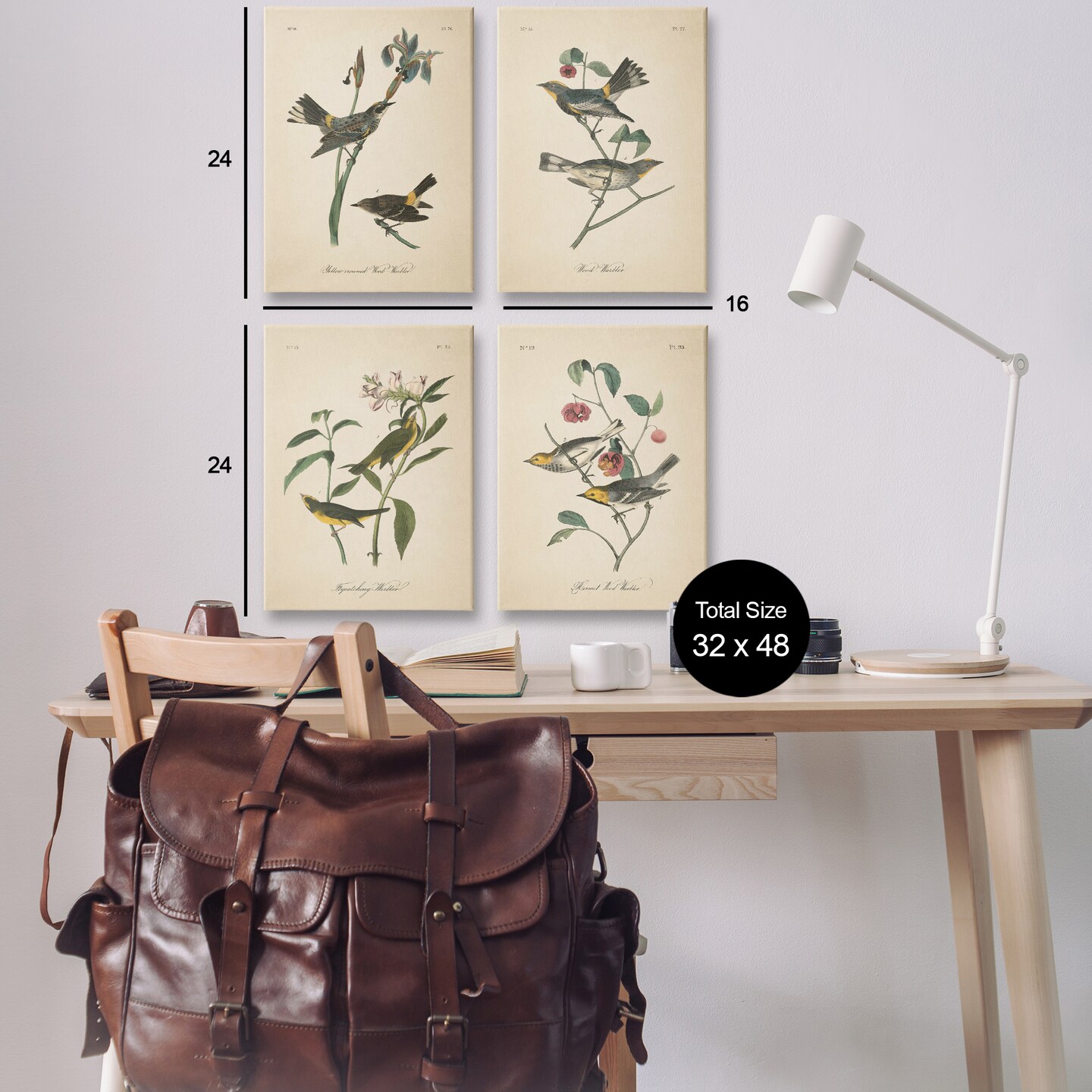 Stupell Industries Vintage Study Birds & Plants 4pc Canvas Wall Art Set Design by Wild Apple Portfolio