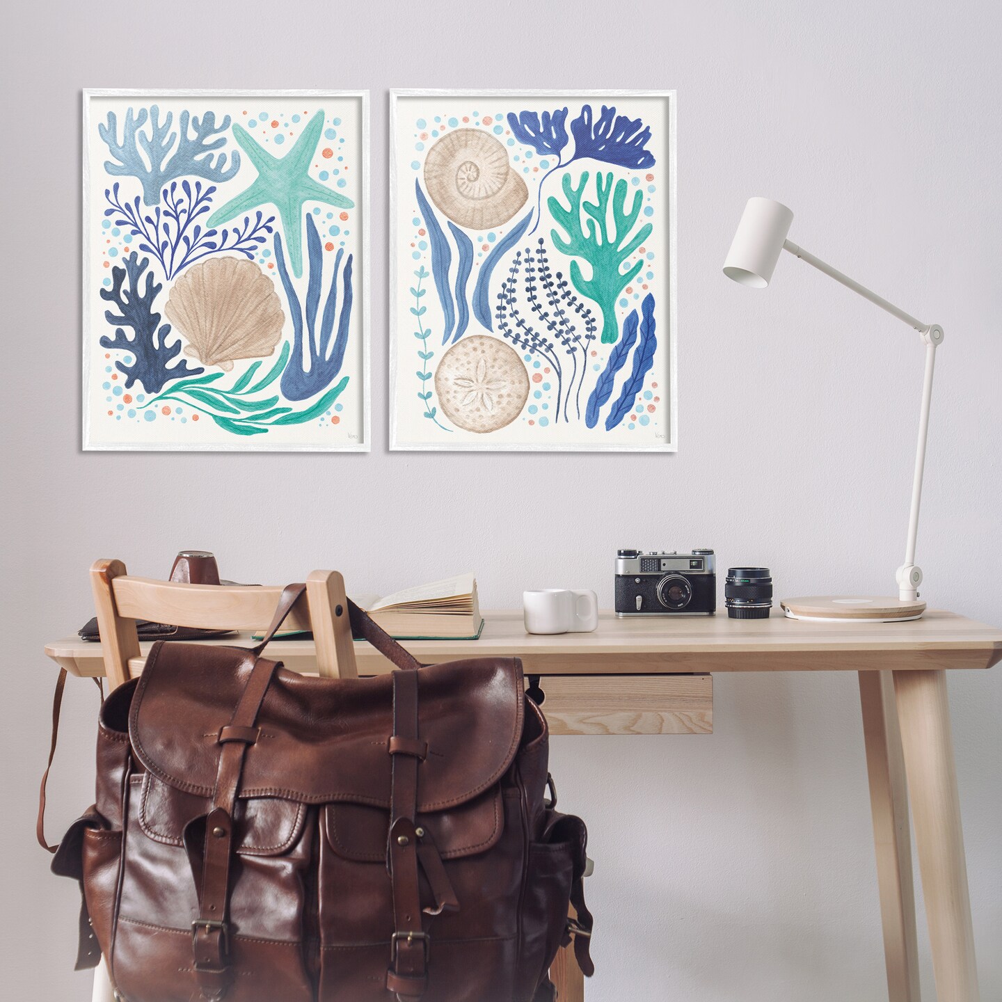 Stupell Industries Coastal Currents Sea Life 2pc Framed Giclee Wall Art Set Design by Veronique Charron