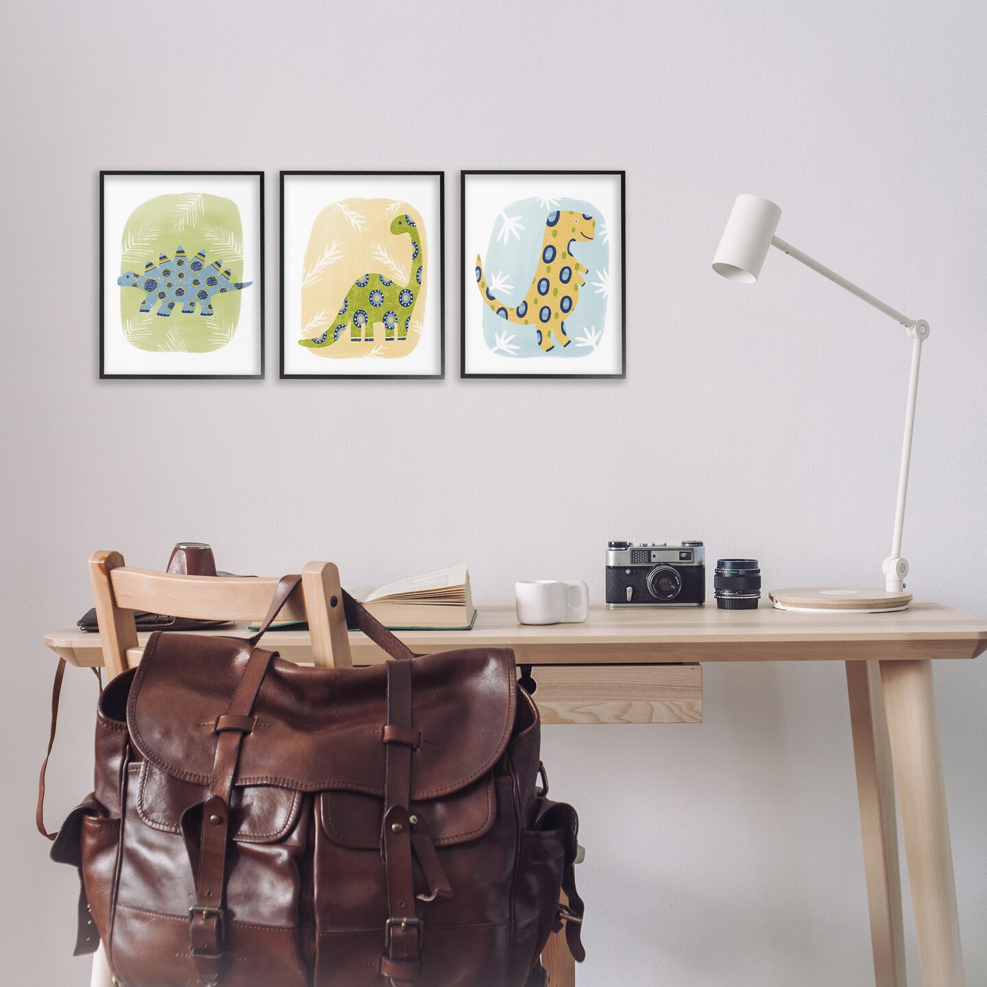 Stupell Industries Three Patterned Dinosaurs 3pc Framed Giclee Wall Art Set Design by Lisa Nohren