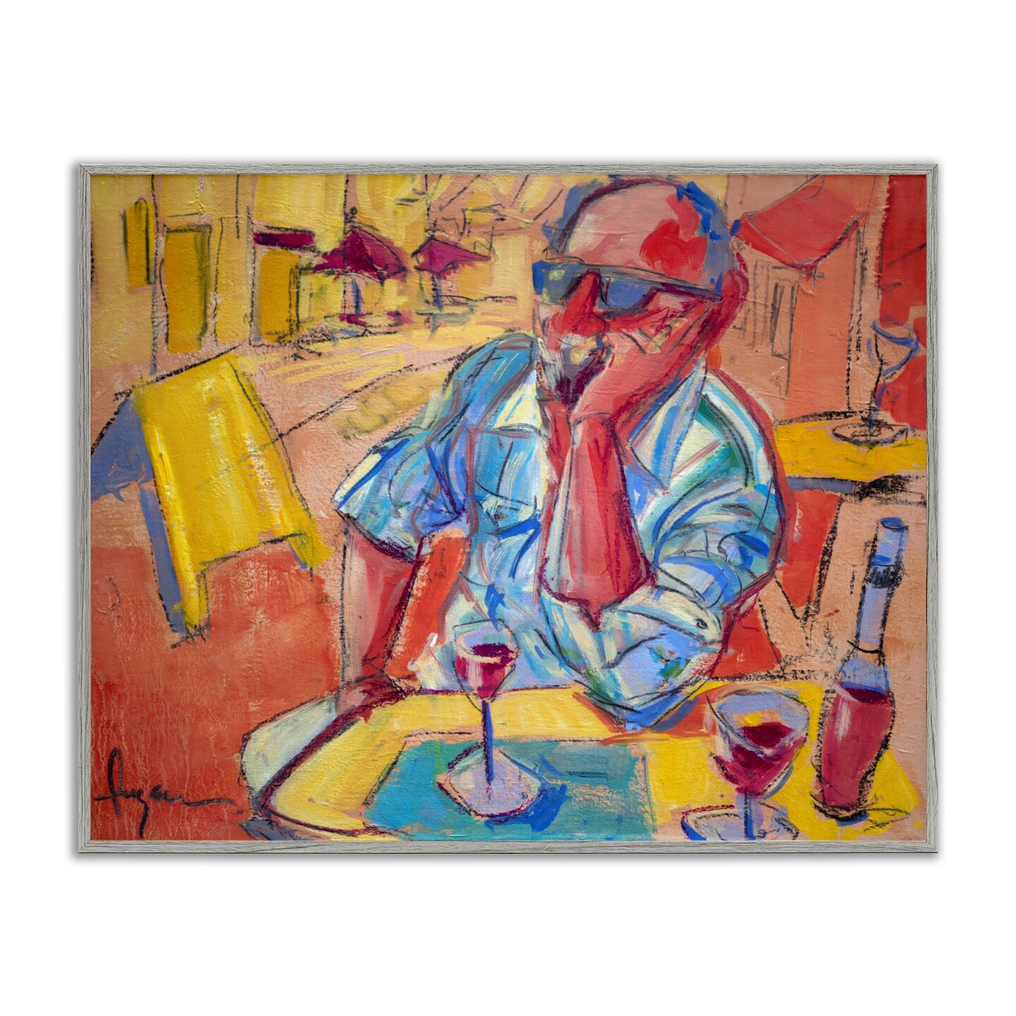 Stupell Industries Man with Wine Portrait Framed Giclee Wall Art Design by June Erica Vess