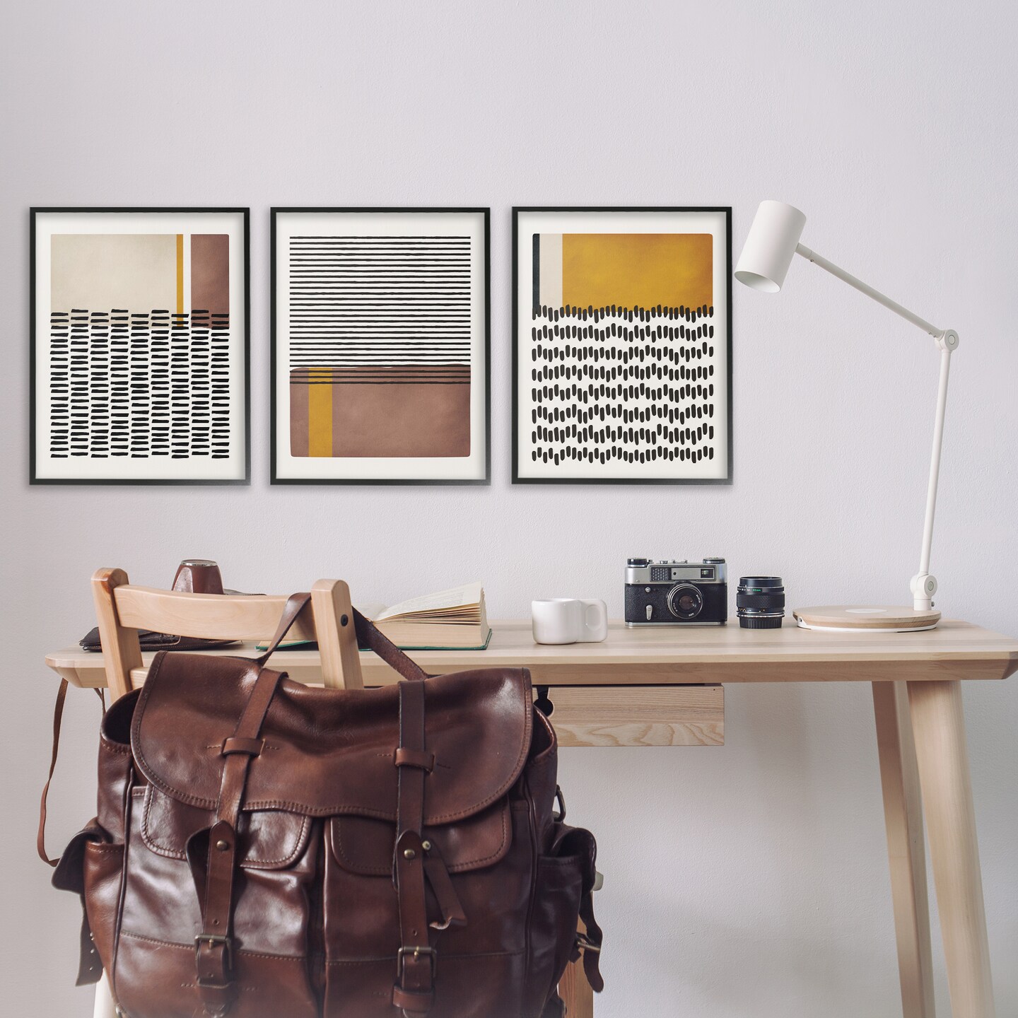 Stupell Industries Natural Lines Pattern Abstract 3pc Framed Giclee Wall Art Set Design by JJ Design House, LLC.