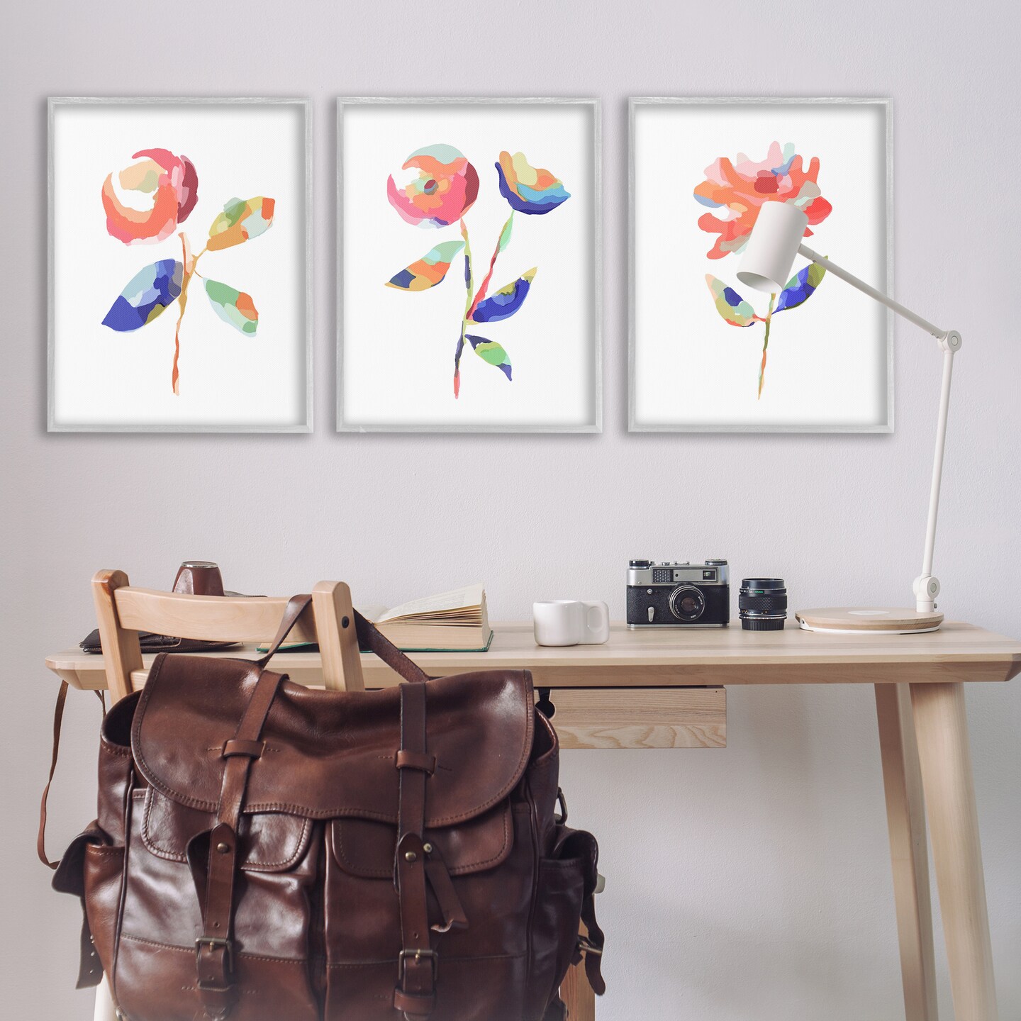 Stupell Industries Brushed Freeflow Flower 3pc Framed Giclee Wall Art Set Design by Lisa Nohren