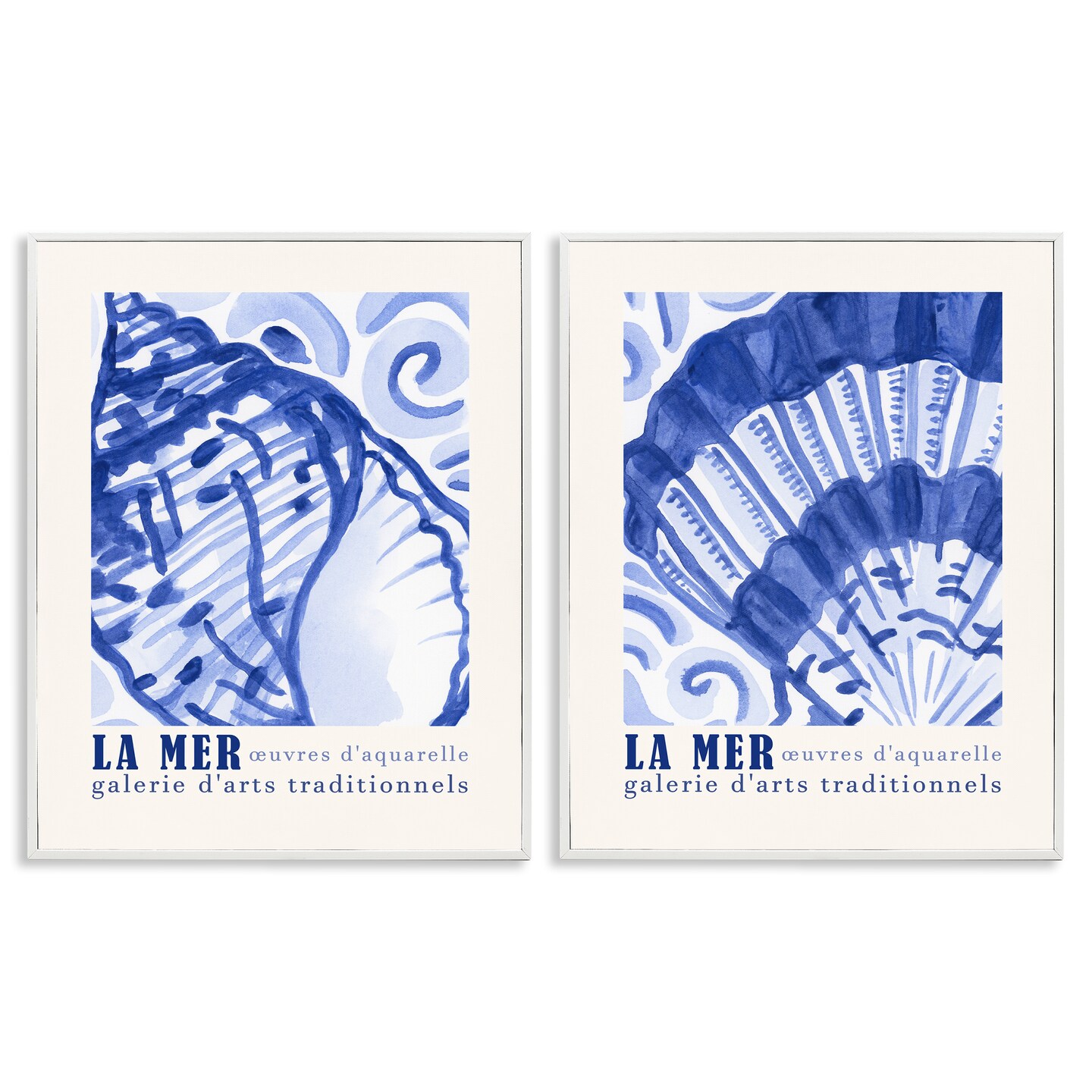Stupell Industries Seashell Gallery Posters 2pc Framed Giclee Wall Art Set Design by June Erica Vess 