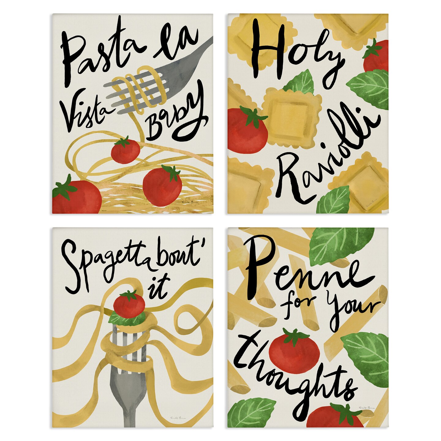 Stupell Industries Funny Pasta Puns 4pc Canvas Wall Art Set Design by Farida Zaman