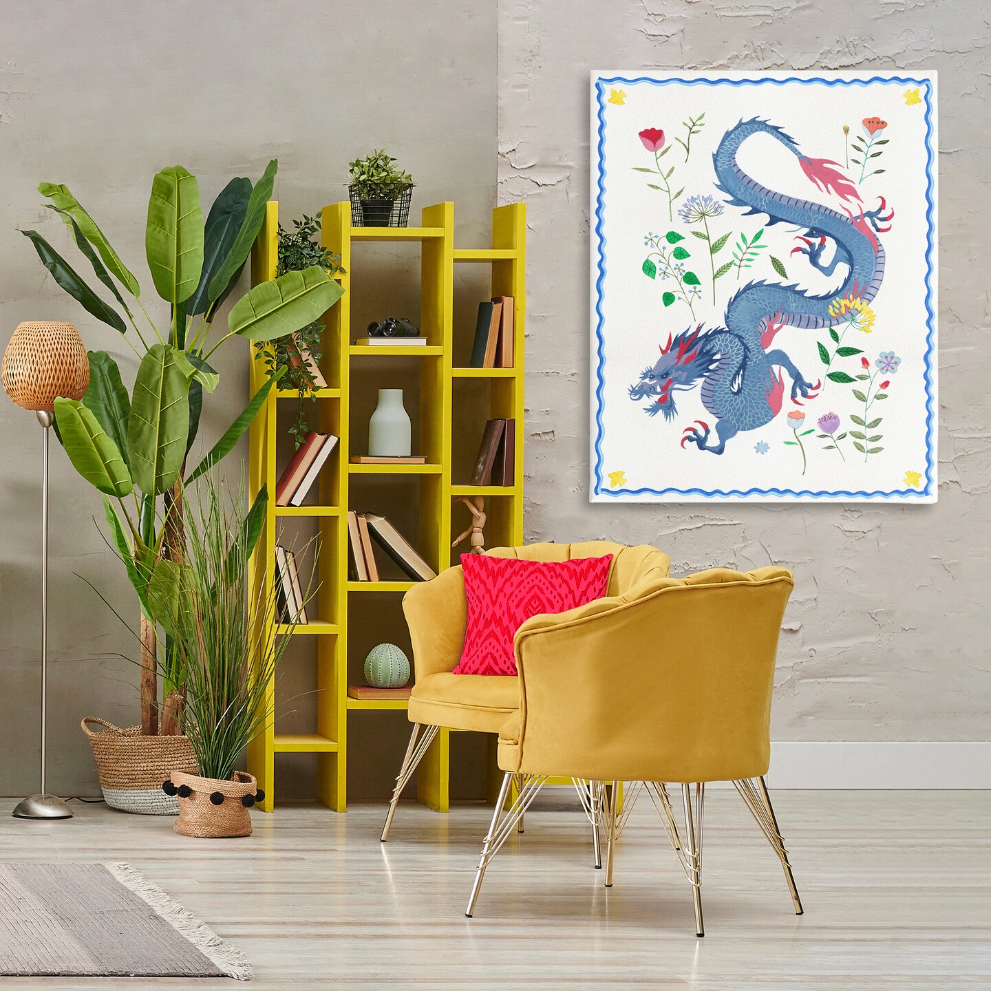 Stupell Industries Blue Dragon & Botanicals Canvas Wall Art Design by Melissa Wang