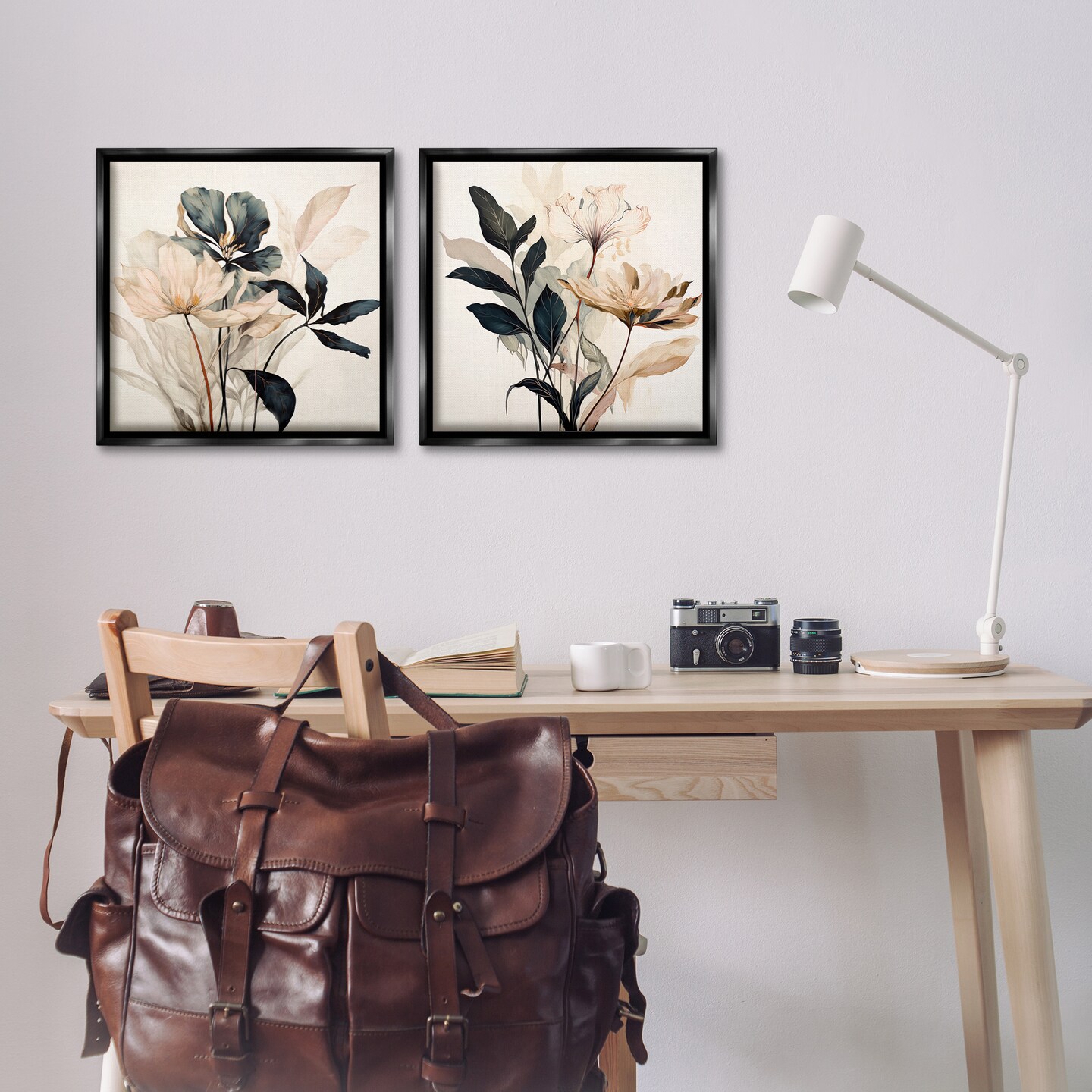 Stupell Industries Black & Beige Botanicals 2pc Floater Framed Canvas Wall Art Set Design by Lazar Studio