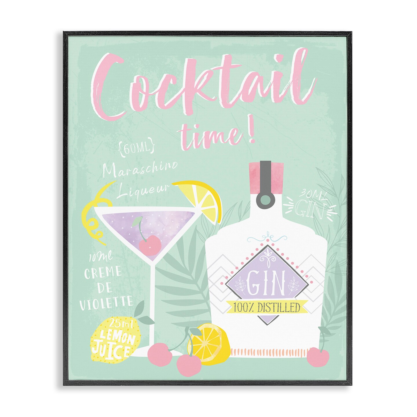 Stupell Industries Cocktail Time with Recipe Framed Giclee Wall Art Design by Angela Nickeas