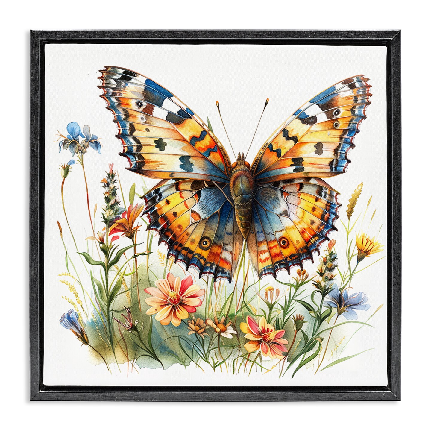 Stupell Industries Summer Garden & Butterfly Floater Framed Canvas Wall Art Design by LSR Design Studio