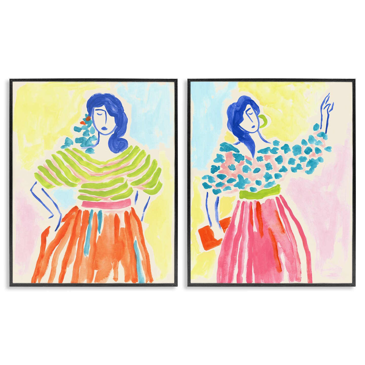 Stupell Industries Stylish Women Bright Hues 2pc Framed Giclee Wall Art Set Design by June Erica Vess