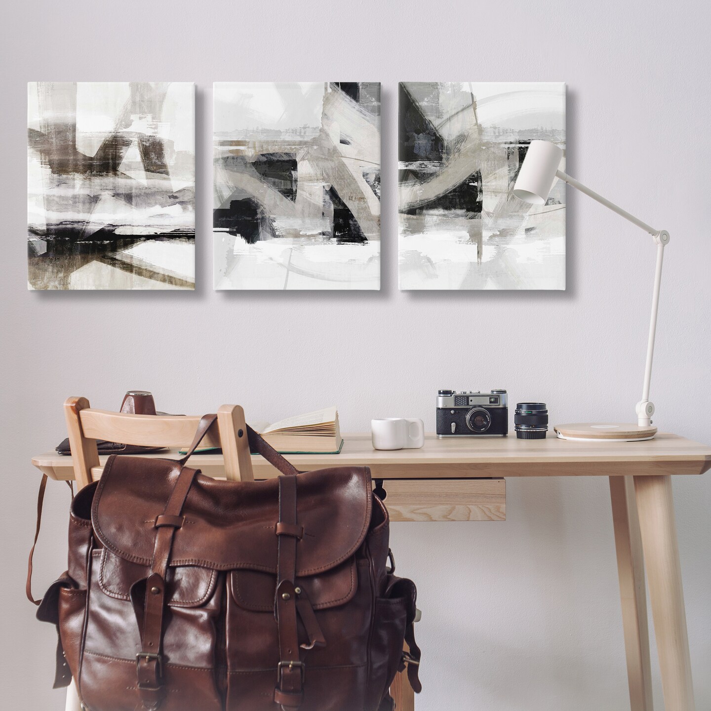 Stupell Industries Industrial Streaked Composition 3pc Canvas Wall Art Set Design by Nina Blue