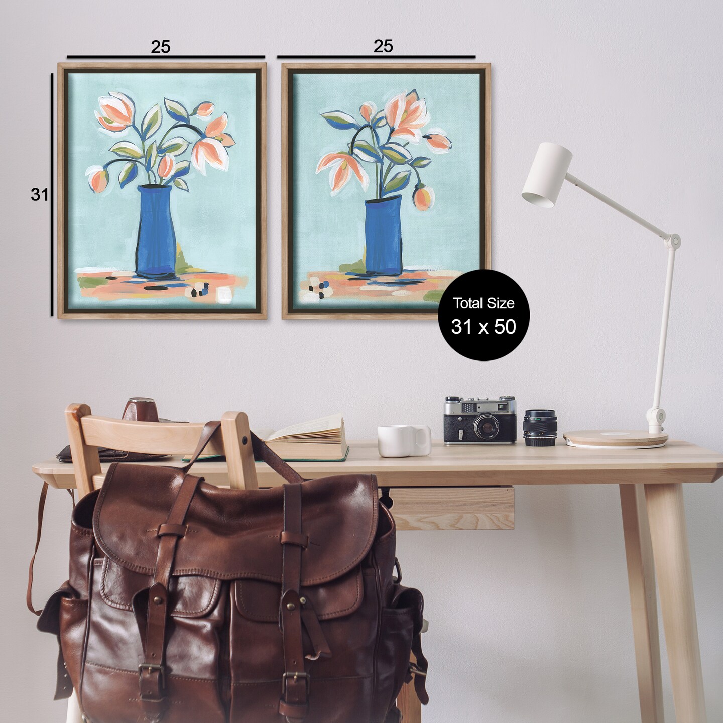 Stupell Industries Blue & Peach Flowers 2pc Floater Framed Canvas Wall Art Set Design by June Erica Vess