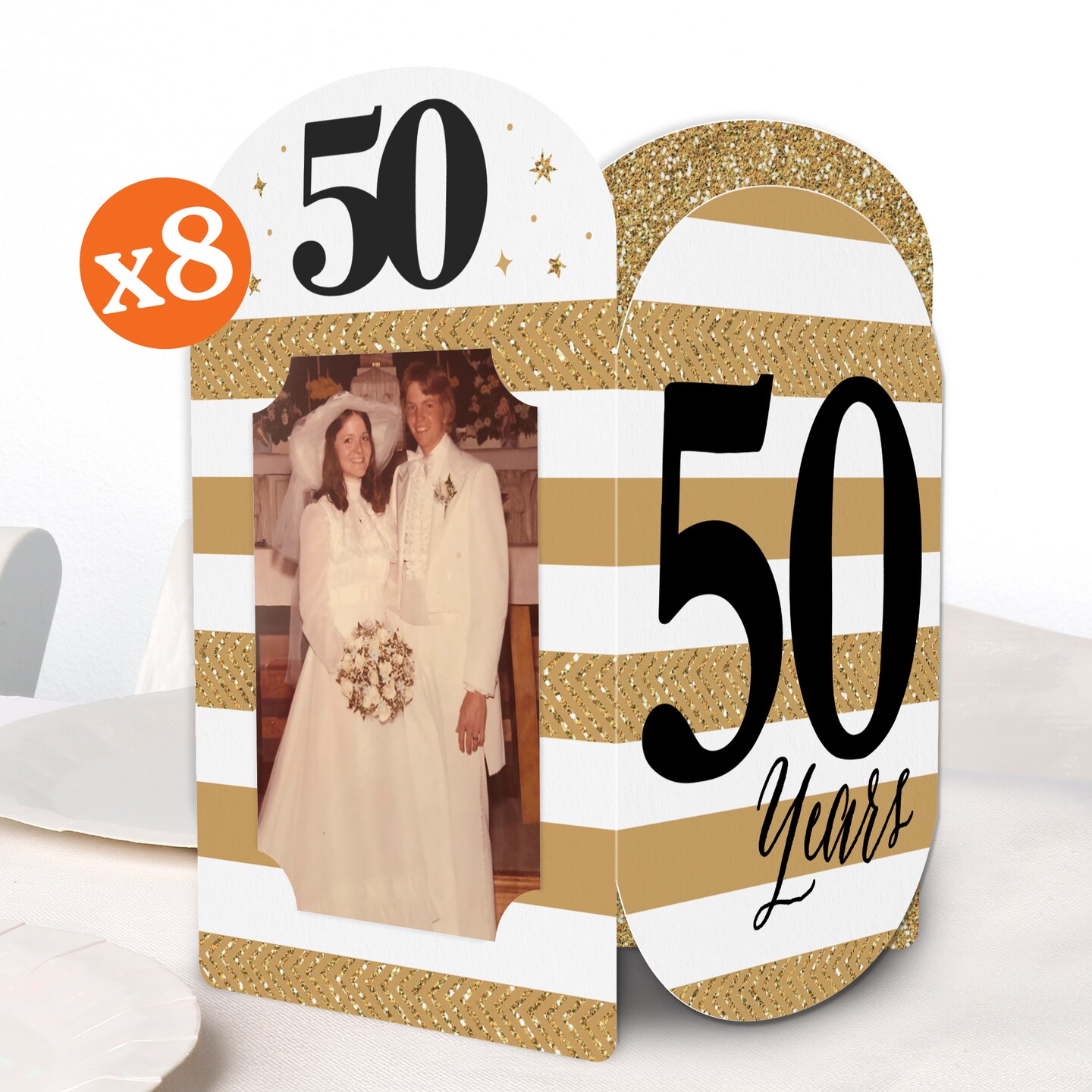 Big Dot of Happiness We Still Do 50th Wedding Anniversary Photo Holder Centerpieces, 4x6 Picture Display Box, White & Gold Table Decoration, 8 Ct