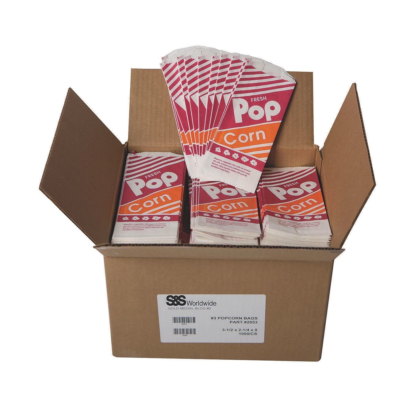 Gold Medal #3 Popcorn Bags, 8” x 3-1/2" x 2-1/4" (Case of 1000)
