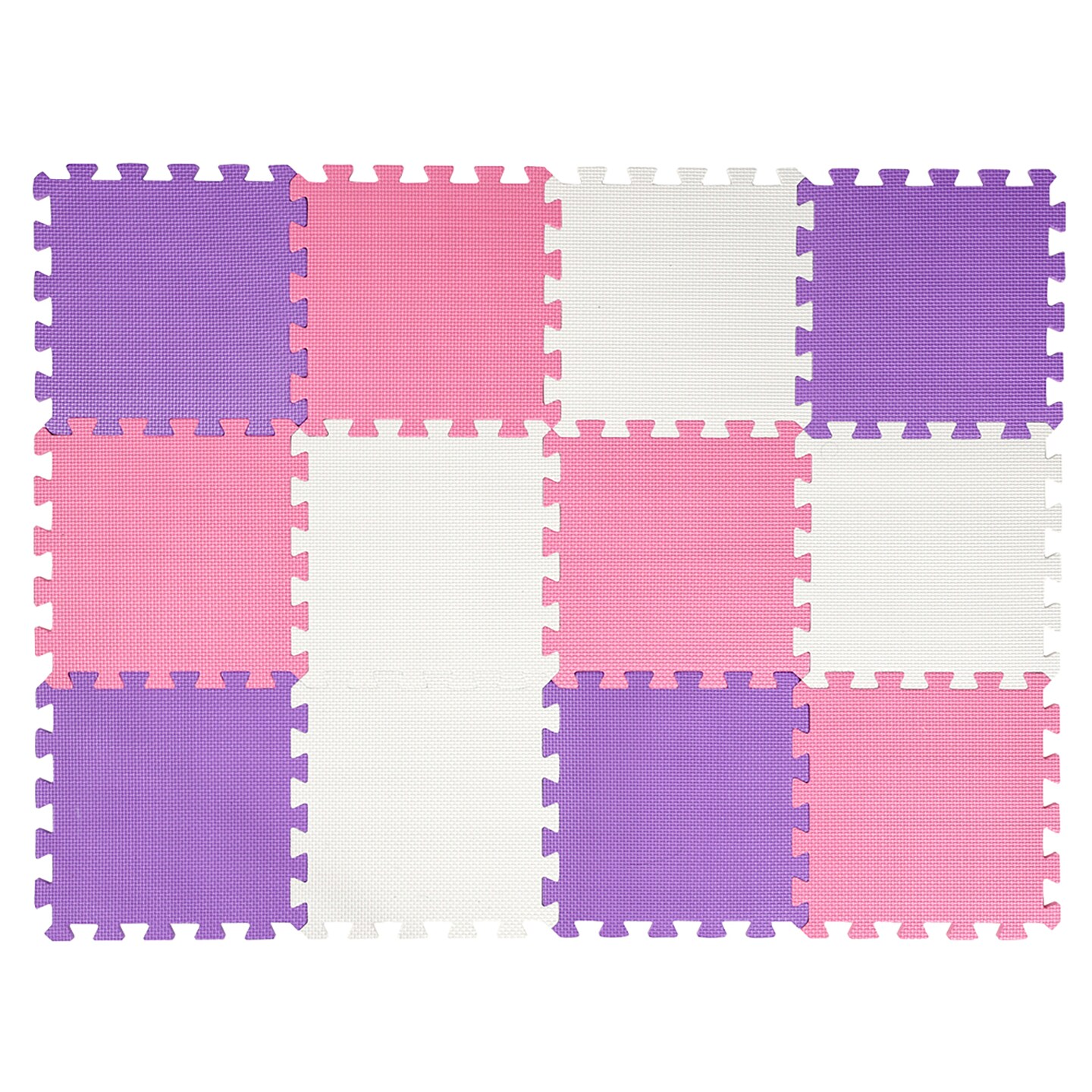 Easy Playhouse: 12 Soft Foam Floor Puzzle Tiles - Pink-Purple-White - 12&#x22; Interlocking Mat Pieces (4&#x27;x3&#x27;), Nursery, Playroom, Gym, Children &#x26; Adults