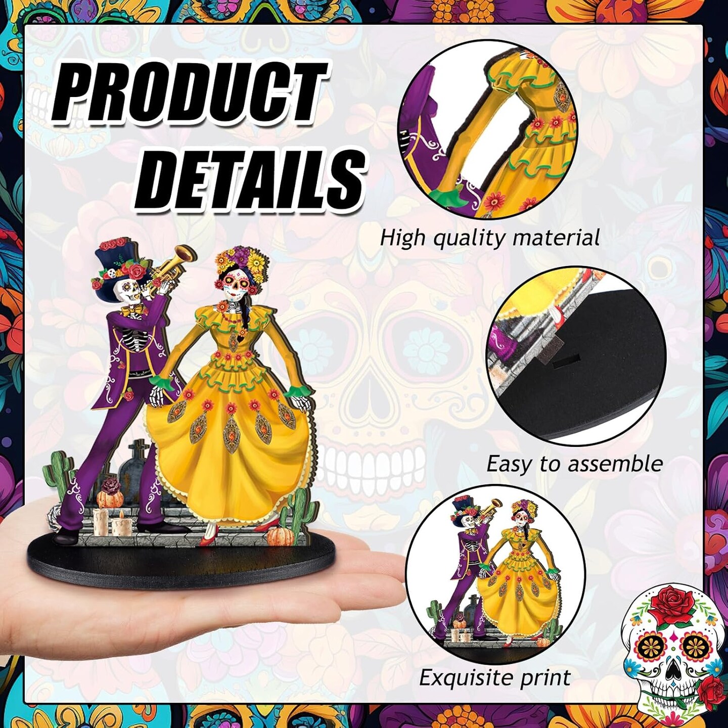 12 Pcs Day of The Dead Table Decorations Wooden Mexican Dia De Los Muertos Altar Centerpiece Halloween