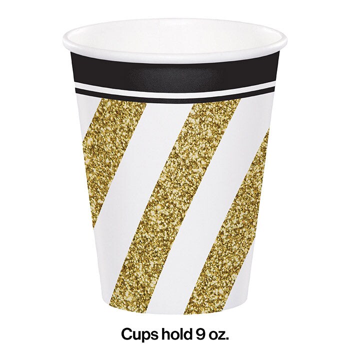 96 pc Bulk Black and Gold 9 oz Cups