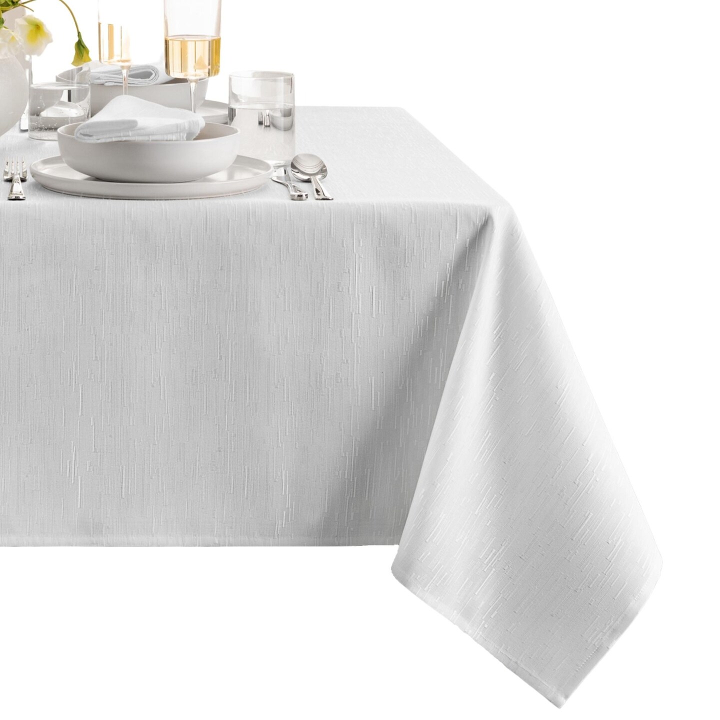 Threadmade Home Continental Solid Texture Water Resistant Tablecloth, White - 60"W x 84"L
