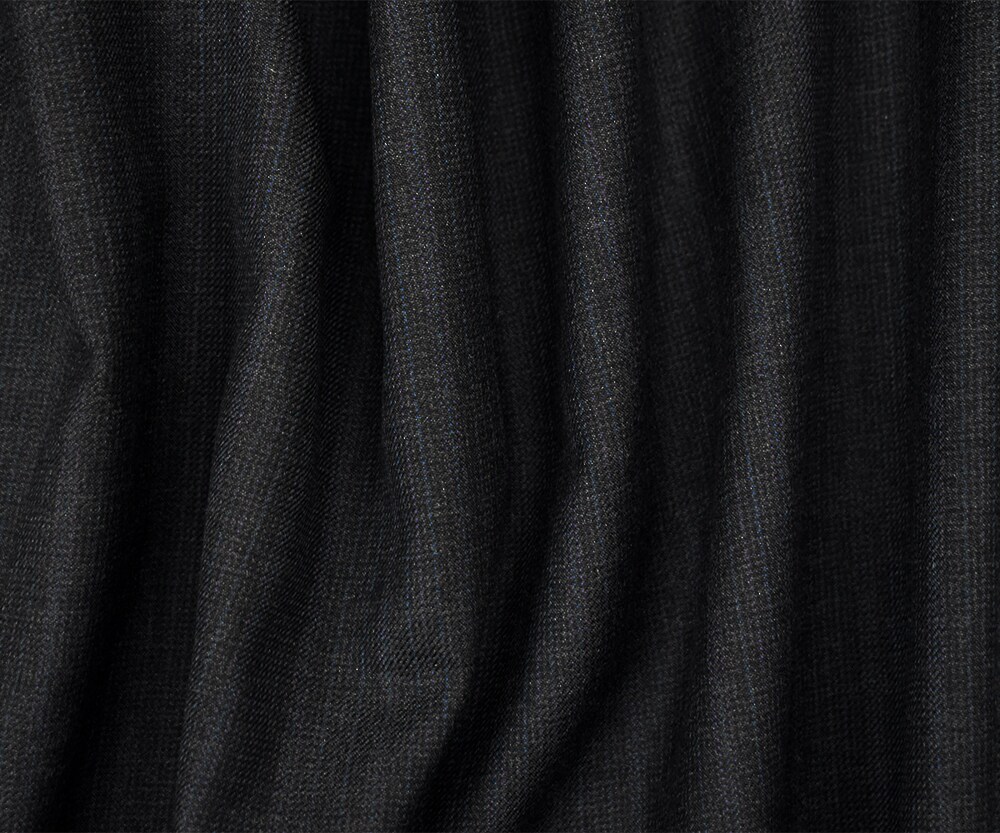 Black-Blue-Purple Wool Poly Texture Plaid Suiting Twill Woven Fabric By the Yard