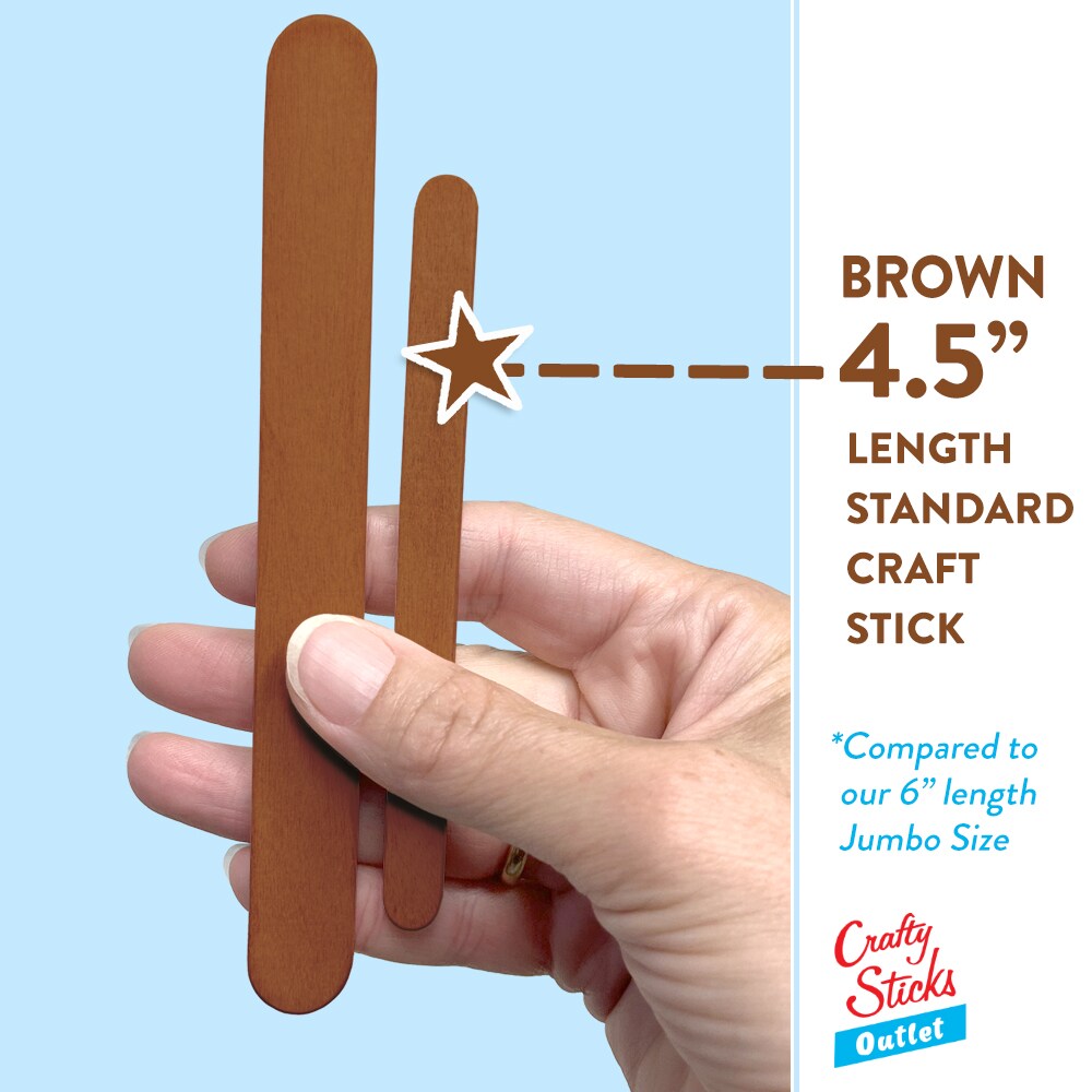 CraftySticks Colored Wood Craft Sticks 4.5 Inch, Red Orange Yellow Green Blue Purple White Black Pink Brown Popsicle Sticks
