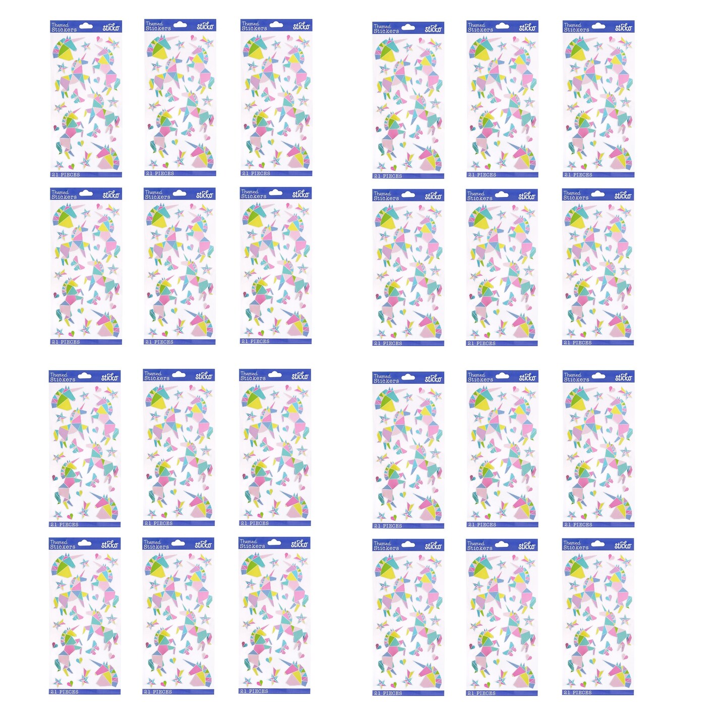Multipack of 24 - Sticko Themed Stickers - Origami Unicorn, 21pcs