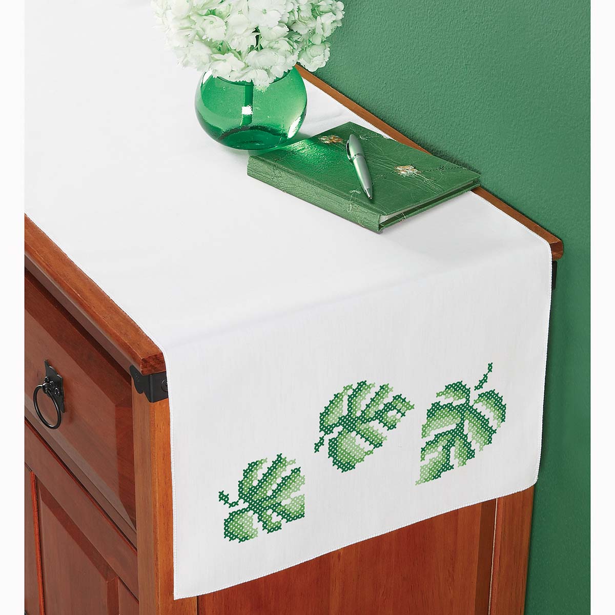 Herrschners Dancing Leaves Dresser Scarf Stamped Cross-Stitch, Color ...