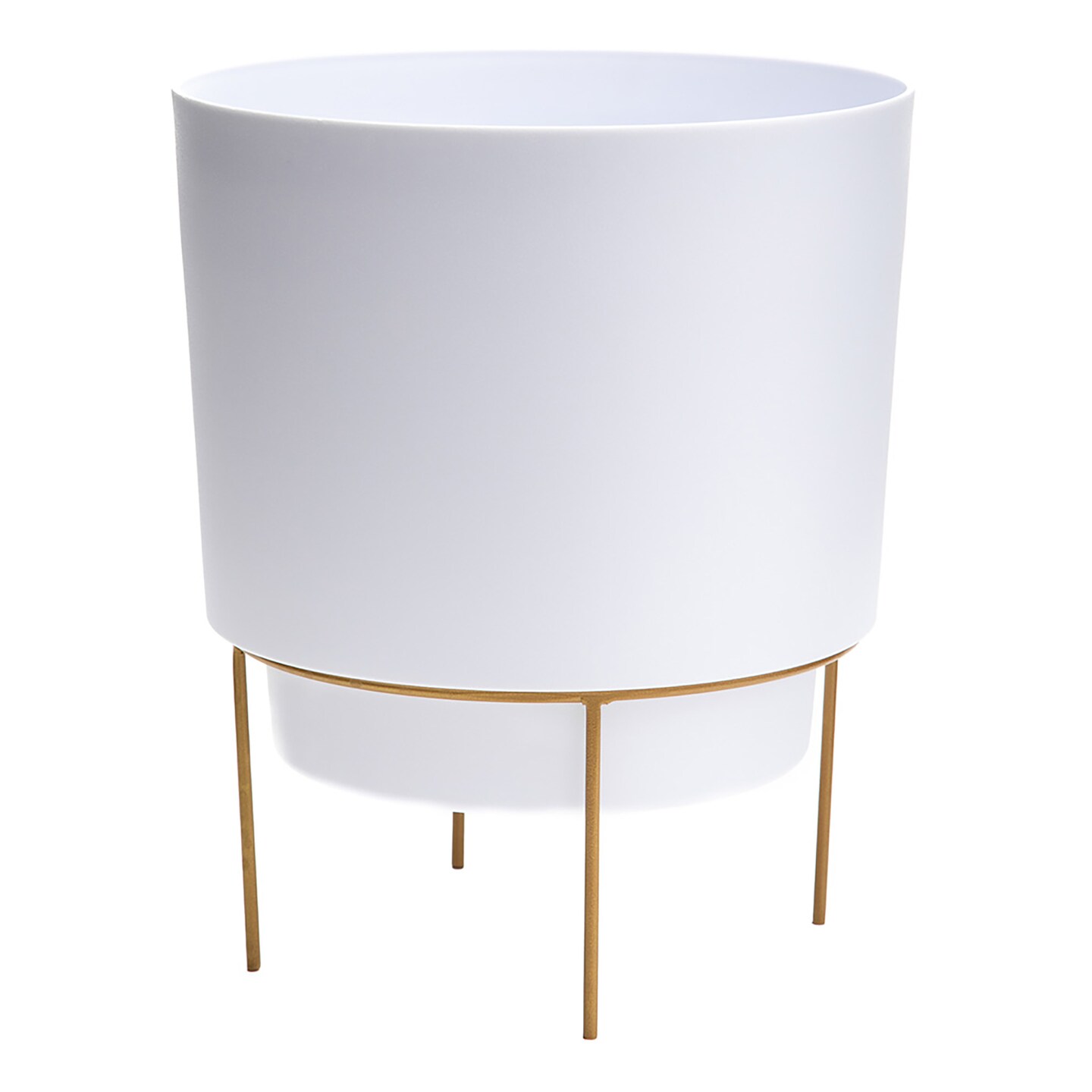 Bloem Hopson Round Planter with Gold Metal Stand: 6" - Casper White - Durable Plastic Pot, Powder Coated Removable Stand, For Indoor and Outdoor Use, Gardening, .75 Gallon Capacity