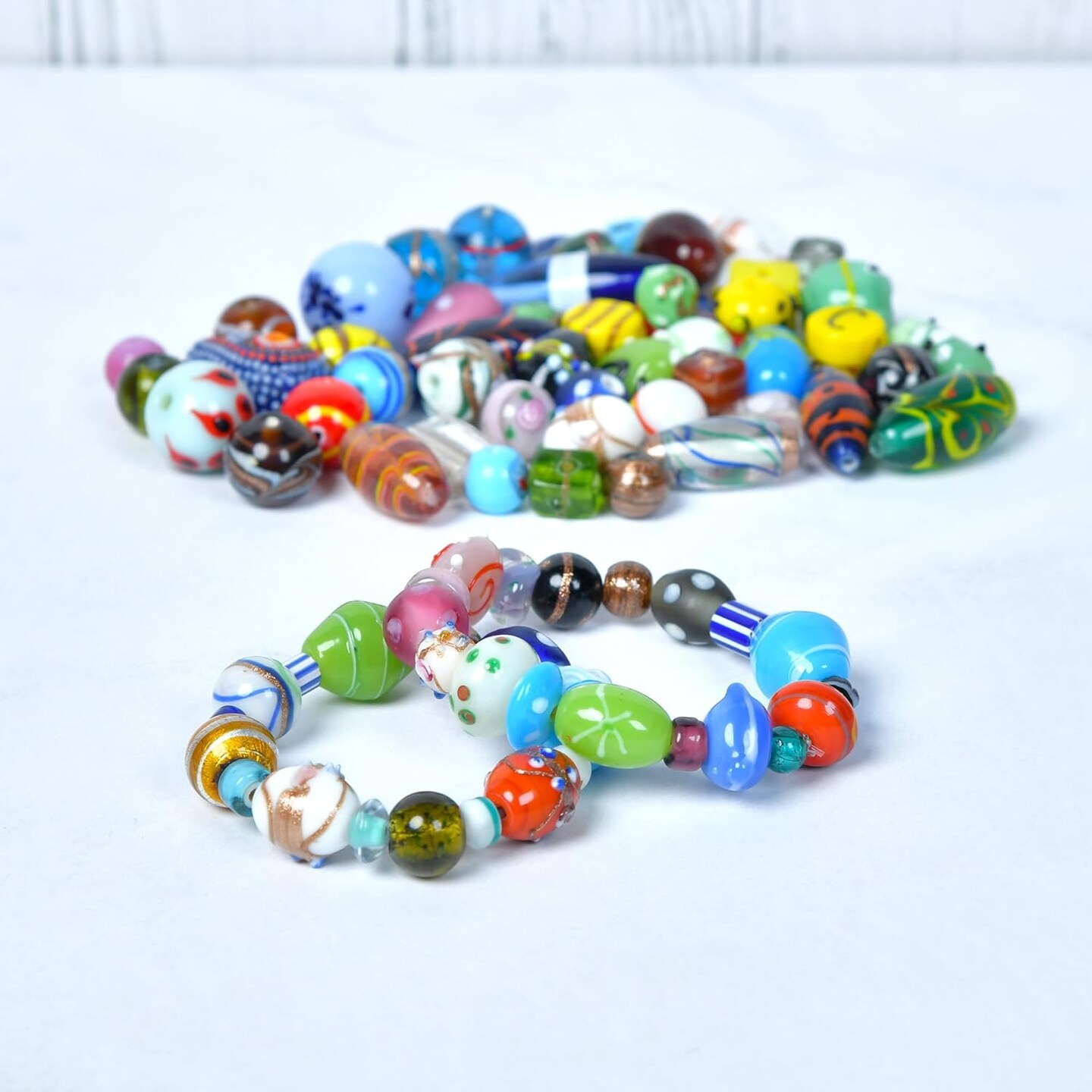 1 LB Bag of Assorted Glass Beads for Jewelry Making, Lampwork Murano Bead Mix for Bracelets and Necklaces, Crafting Beads Supplies Kit, Large &#x26; Small Beads (Assorted 200)