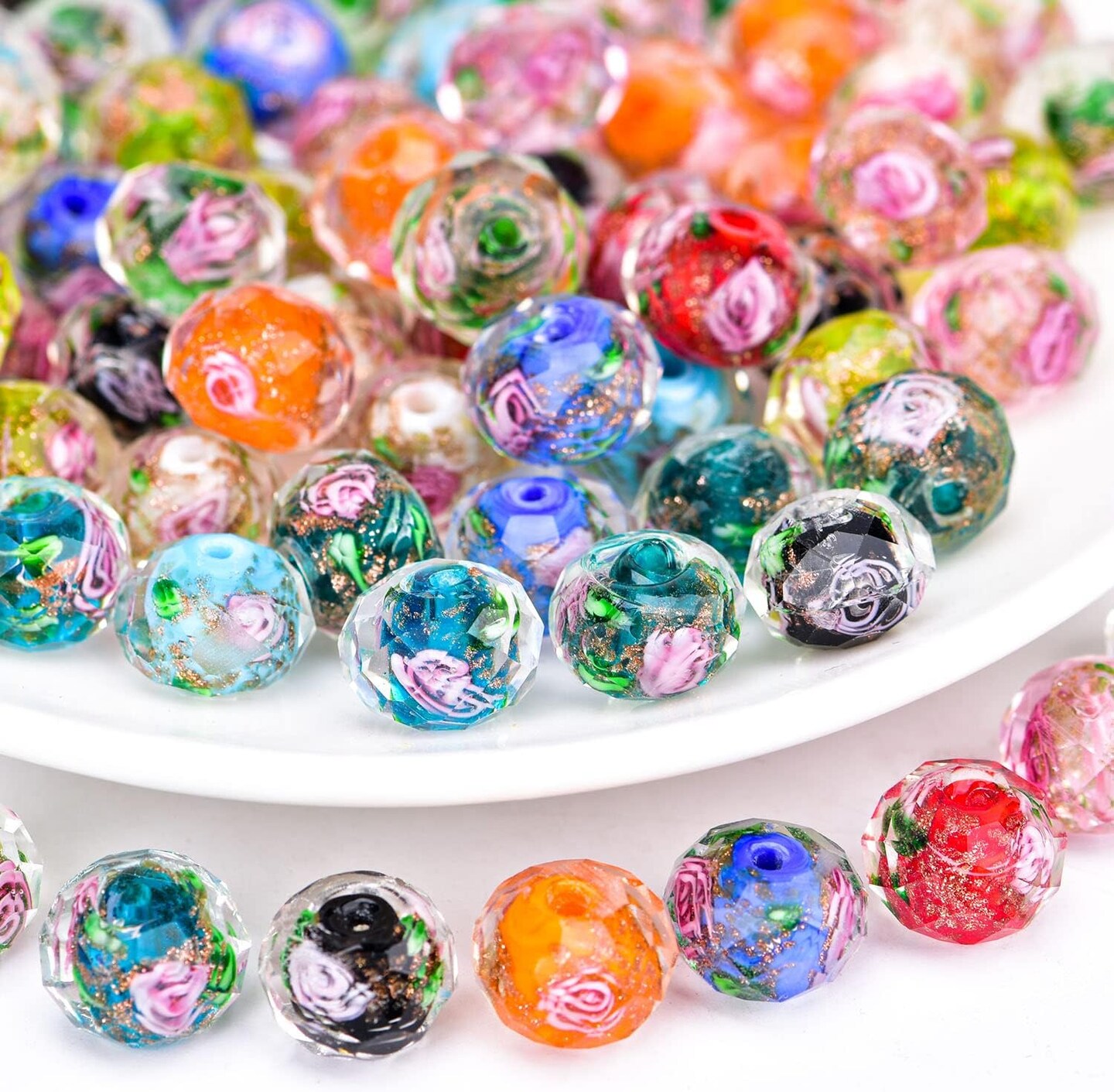 80pcs Flower Glass Beads for Jewelry/Bracelets/Crafts/Necklace Making