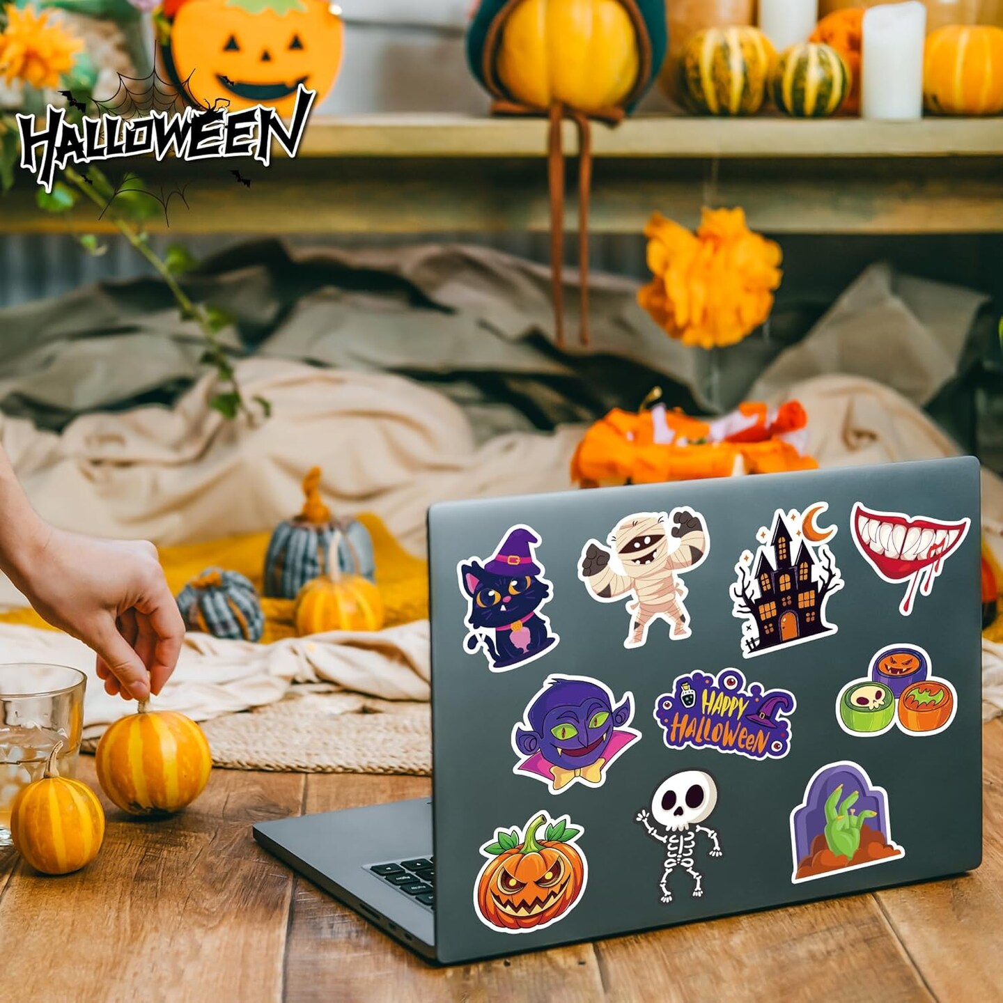 100 PCS Pumpkin Bat Spider Stickers - Halloween Stickers