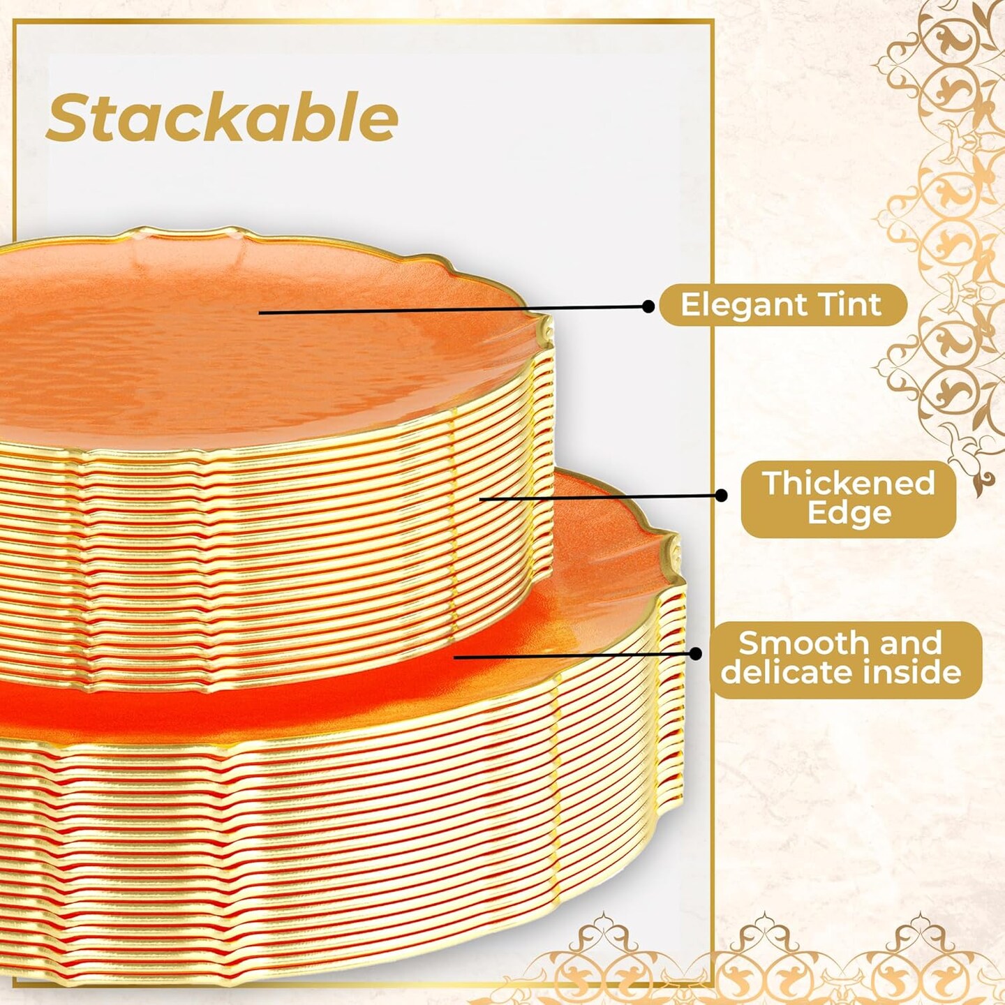 Trendables Plastic Plates for Party Fancy Plastic Dinner Plates For Guest 7.5 inch Dessert Plates &#x26; 10 Inch Thin Delicate Disposable Dinnerware Charger Plate Set
