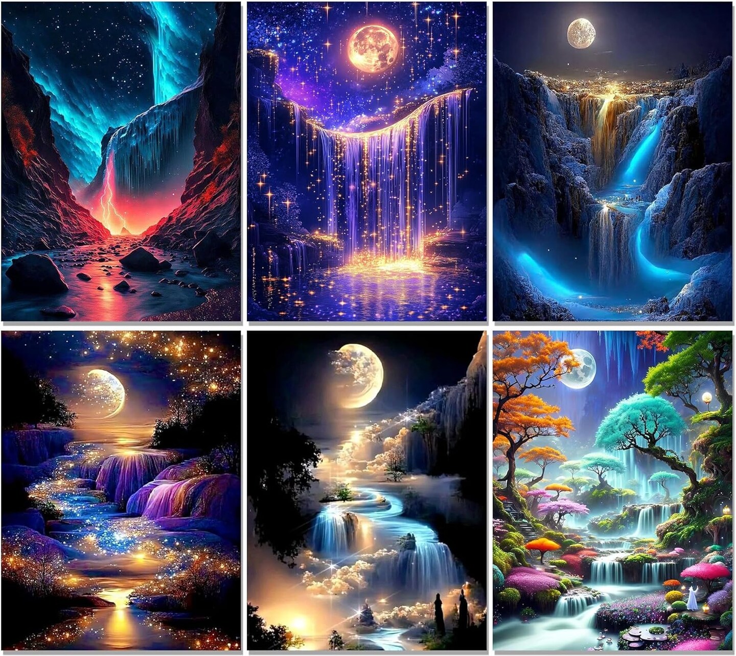 Diamond Art Kits for Adults - 6 Pack Landscape Diamond Painting Kits for Adults, 5D Round Full Drill Gem Art, Paint by Diamonds Pictures DIY Crafts Kits 12x16inch