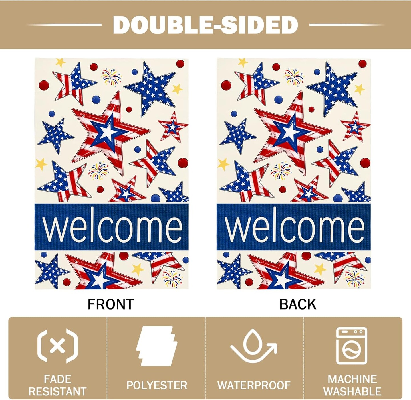 4th of July Garden Flags 12X18 IN Double Sided Welcome Patriotic Star Flag for Memorial Independence Farmhouse Yard Outside Decoration