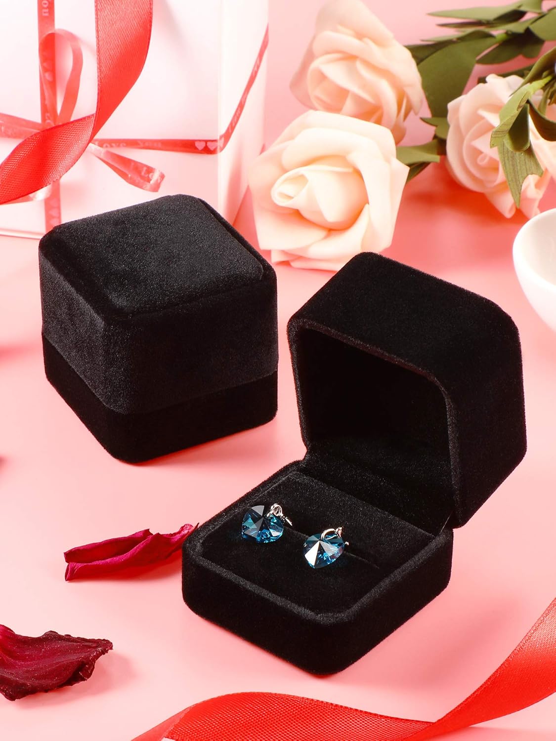 12 Pcs Velvet Ring Box Jewelry Case – Mini Square Ring & Earring Gift Boxes for Engagement, Wedding, Valentine’s Day, Anniversary, Birthday (Black)